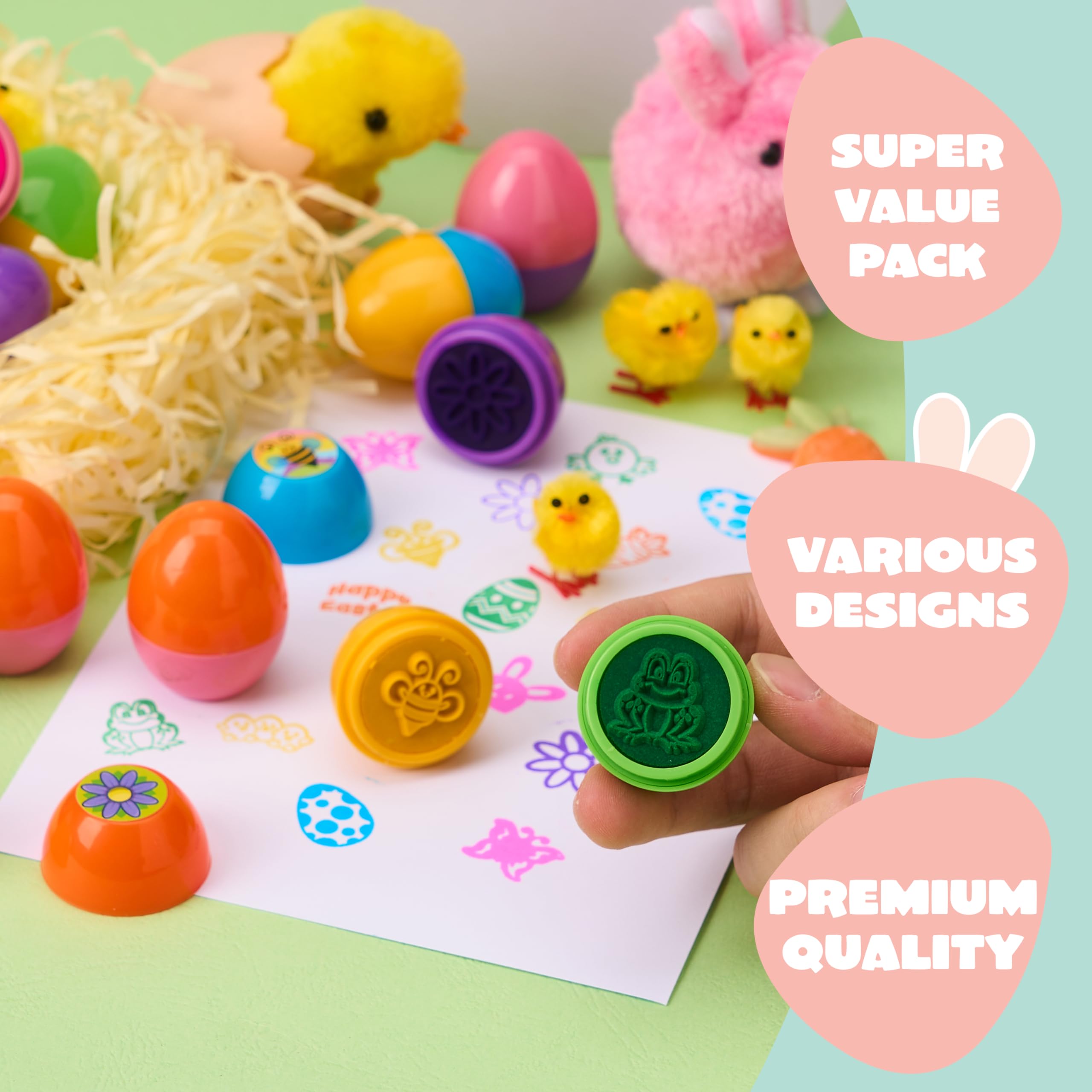 JOYIN 24 sellos de huevos de Pascua, grandes juguetes de Pascua para juegos de caza de huevos de Pascua, fiesta temática de Pascua, cosas de huevos de Pascua, rellenos de cestas de Pascua
