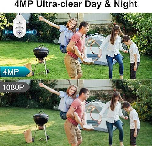 Miniatura 8 de SYMYNELEC Cámara de seguridad con bombilla para exteriores, resistente a la intemperie, 2K 3MP 2.4GHz, WiFi, inalámbrico, toma de luz, cámara de