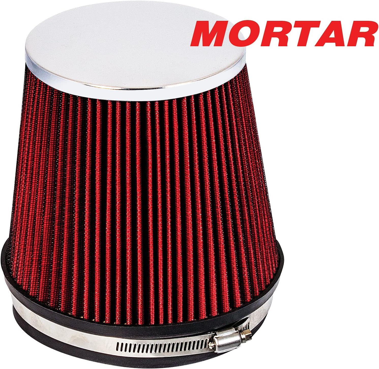Mortar Aftermarket Auto Air Filter – 6 In Flange ID Car Enthusiast Class Universal Cold Air Intake Gulps in More Air for More Engine Power & Passionate Induction Sound, Length 6 In, Red