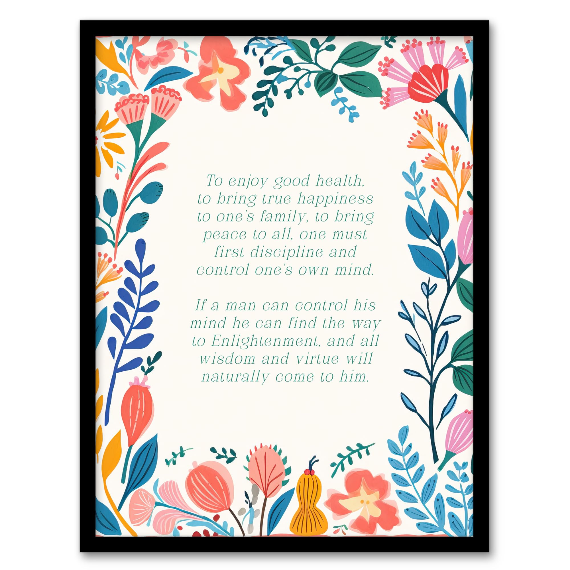 Artery8 Find the Way to Enlightenment Buddhist Mindfulness Quote Floral Buddha Meditation Enlightenment Vihara Artwork Framed Wall Art Print A4