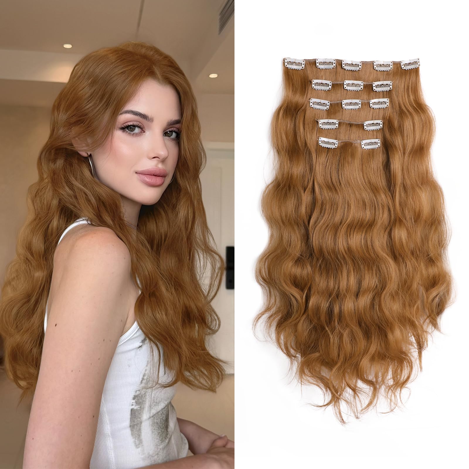 Amazon.com : StrRid Clip in Extensions Blonde Brown Wavy 18 