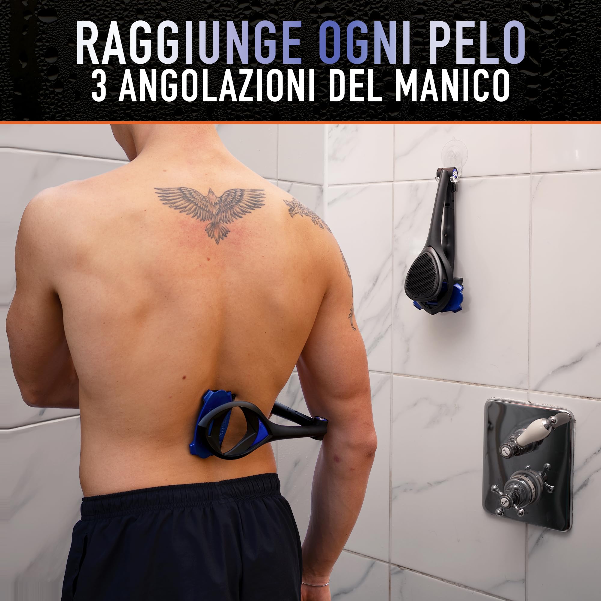 BakBlade 3.0 Stealth Back Shaver Kit completo per la cura della schiena – Manico da 23" – Include applicatore per lozione e 3 ricariche di lame extra – Rasatura indolore per uomini