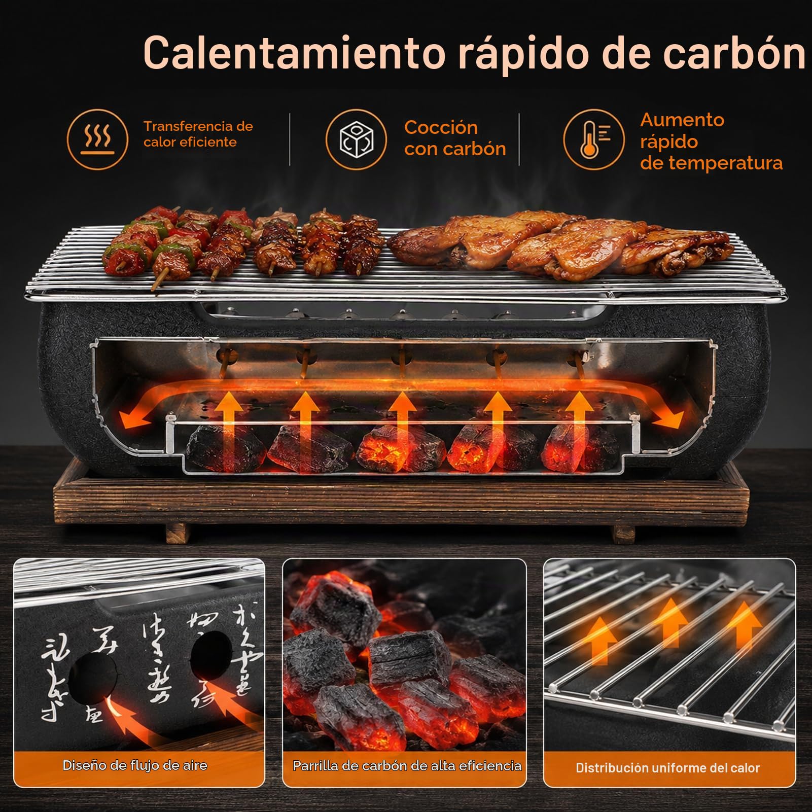 Parrilla De Barbacoa De Estilo Japonés Parrilla De Barbacoa Portátil Calentamiento Rápido Caligrafía Rectangular Parrilla De Carbón De Aluminio Mesa Japonesa Herramientas De (XL)