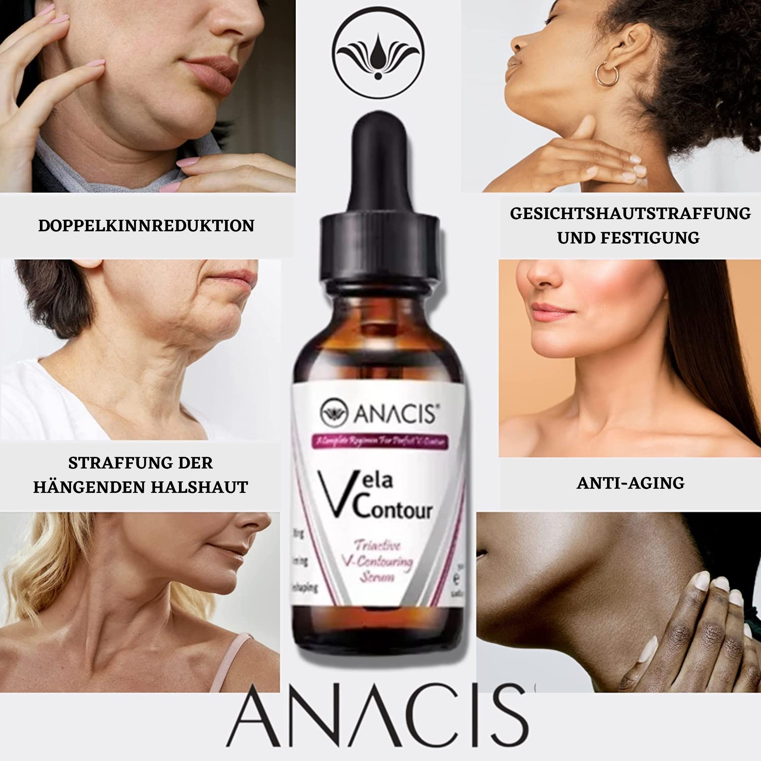VELA CONTOUR Hals Straffungsserum - Doppelkinn und schlaffe Haut straffen, Halspartie liften - - Konturieren & Reduzieren des Erscheinungsbilds von Doppelkinn und schlaffer Haut am Hals | 30 ml