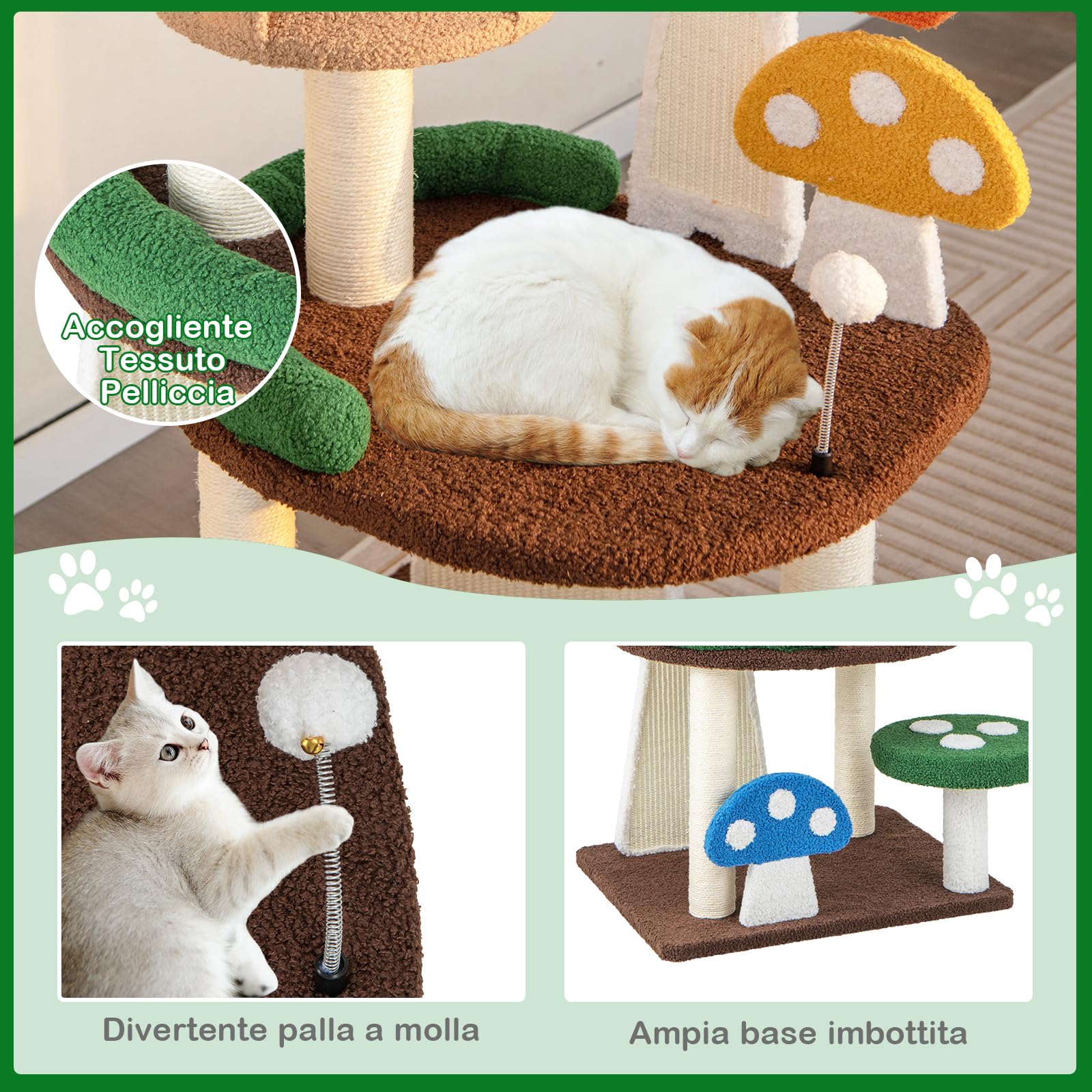 GYMAX Albero Tiragraffi per Gatti a Forma di Fungo, Centro Attività per Gattini (59 x 48 x 102 cm)