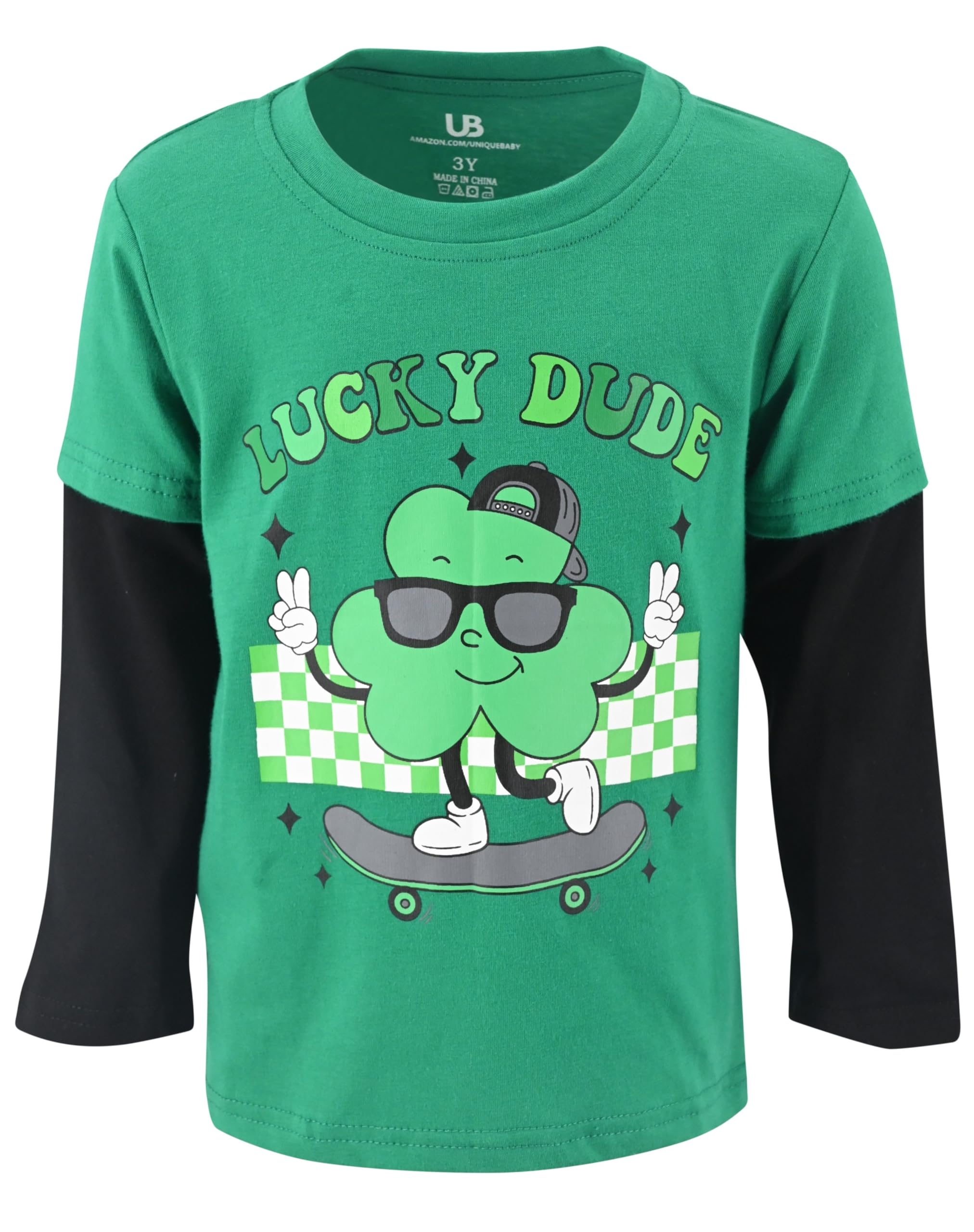 Unique Baby Boys Layered Long Sleeve Kids Toddler Graphic T Shirt