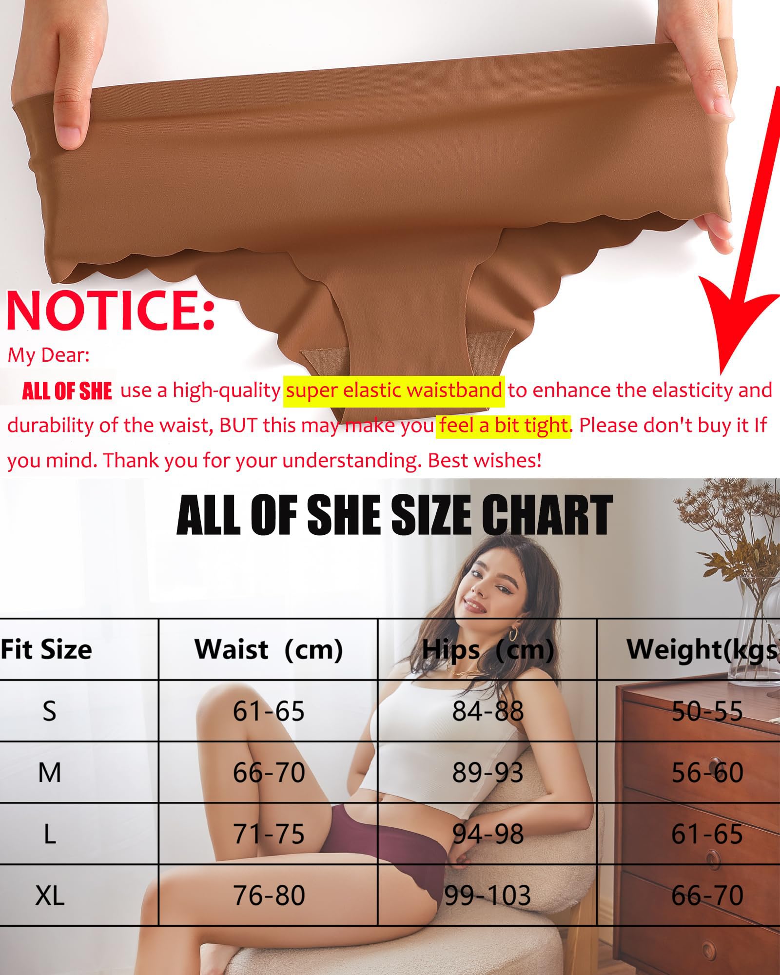 ALL OF SHE Confezione da 6 Slip da Donna Senza Cuciture con Bordi ondulati Intimo Femminile Senza Cuciture con Bordi ondulati Multipack S-XL