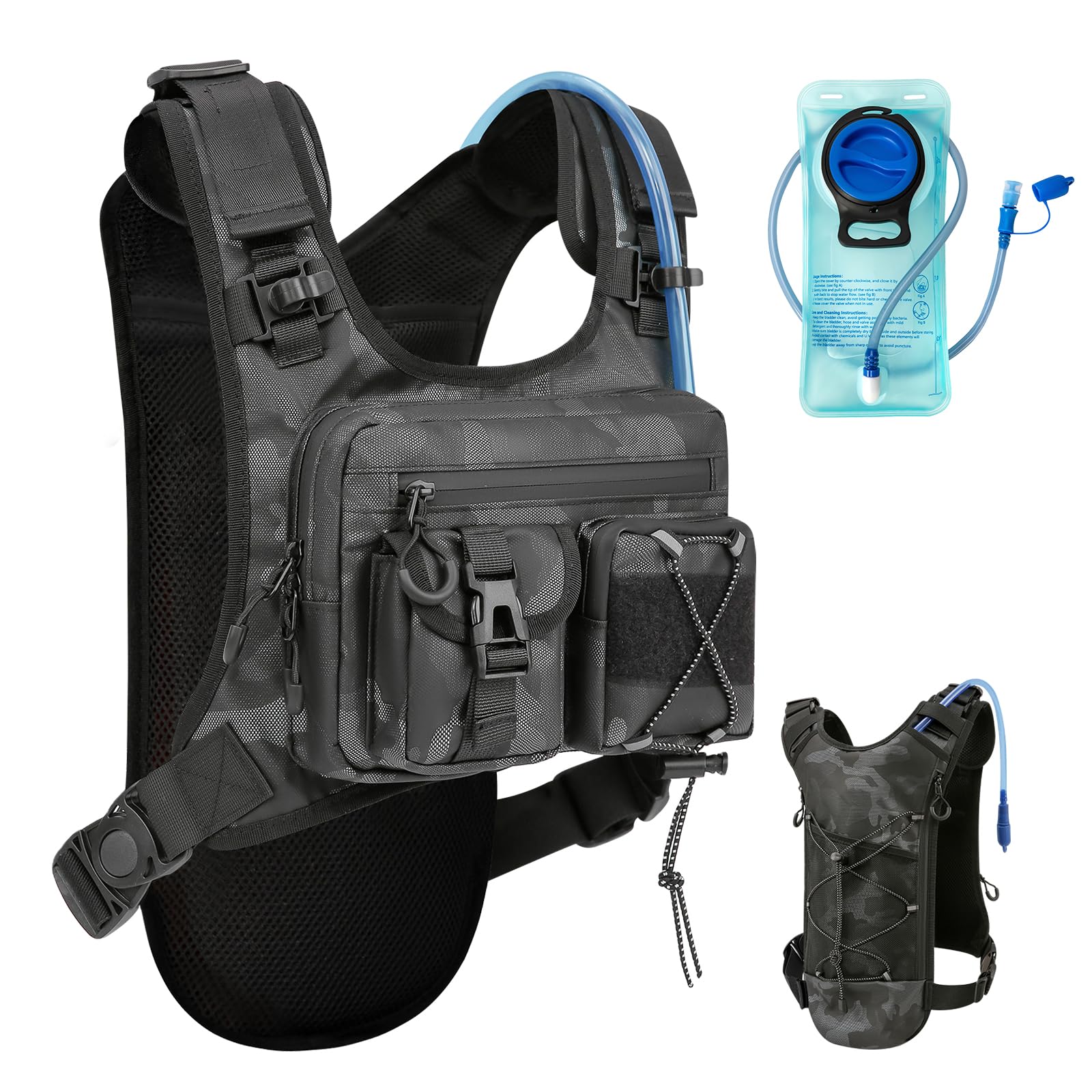 Criuage USA Original Patent Running Hydration Vest Backpack, Lightweight Chest Pack with 2.0L Water Bladder Bag Daypack for Hiking Running Cycling