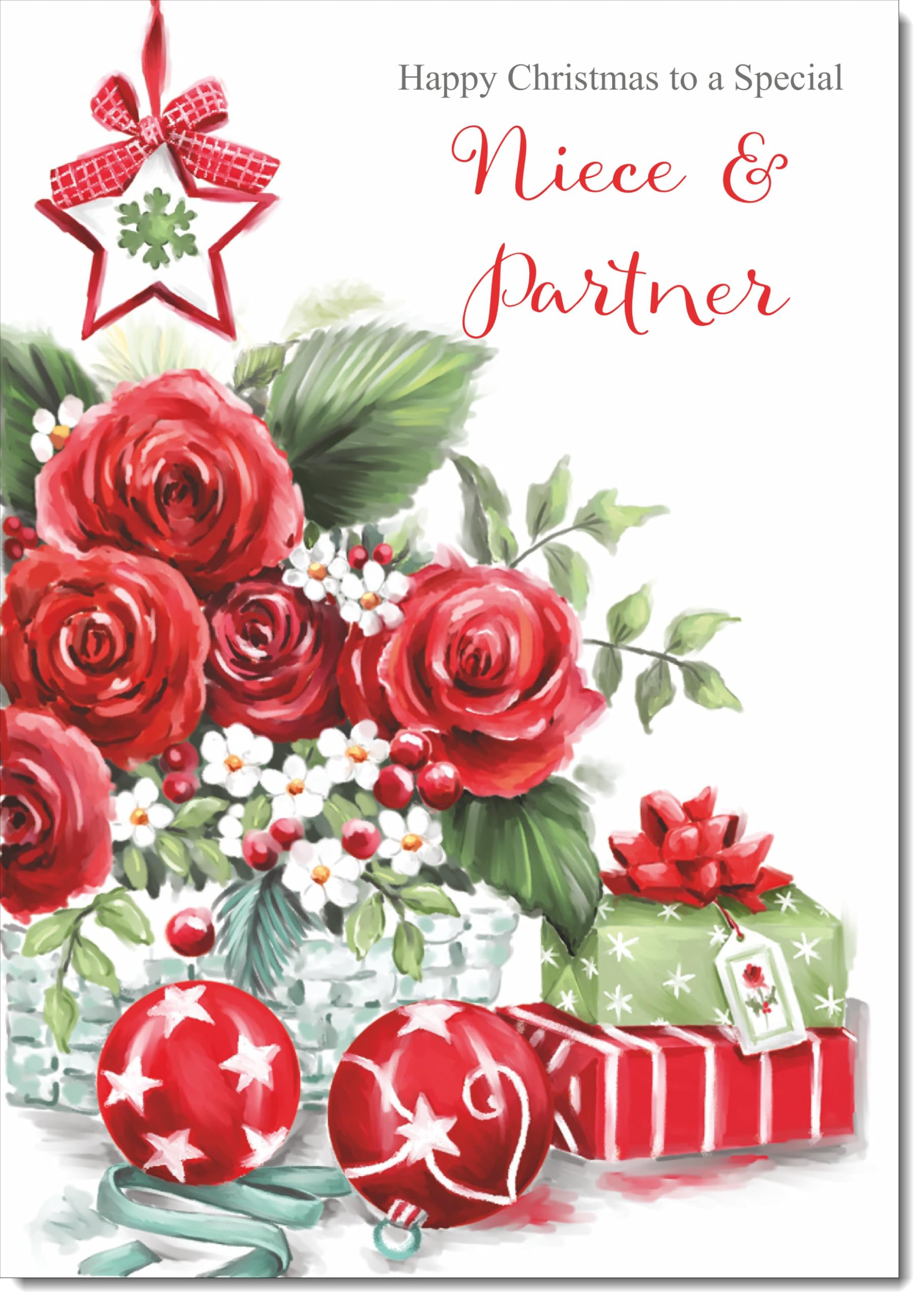 doodlecards Niece and Partner Christmas Card Red Flowers Large A4 Size Christmas Card for Niece & Partner with Plain Envelope — image 1