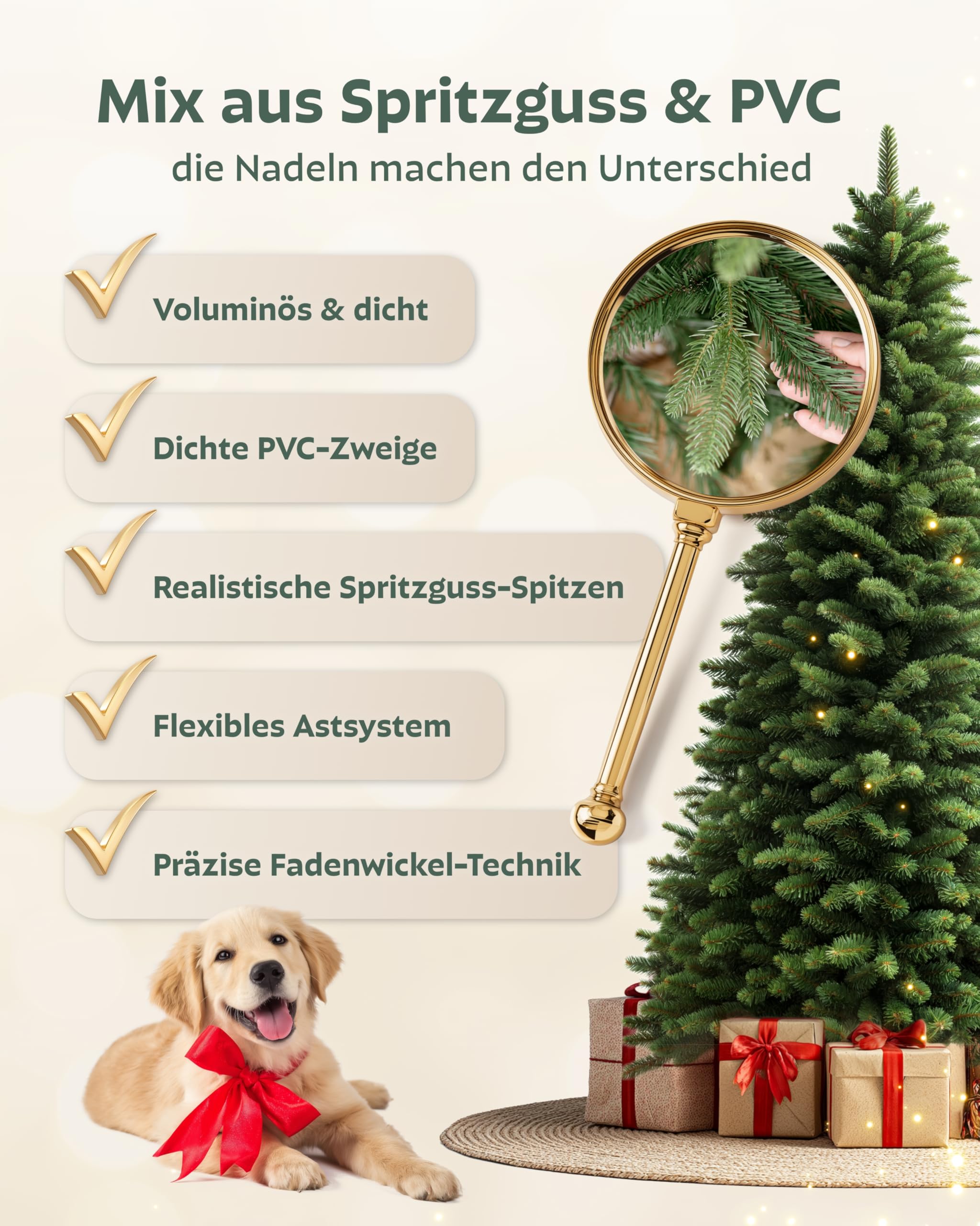Håvn® Premium Künstlicher Weihnachtsbaum (220cm Nordlys) | Naturgetreue Optik, Dichte Zweige, inkl. Holzständer & Aufbewahrungstasche – Hochwertiger Tannenbaum