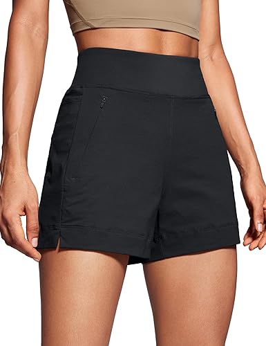 CRZ YOGA Women's Lightweight Mid Rise Hiking Shorts 4'' - Stretch for Athletic Summer Travel Outdoor Golf with Zip Pockets