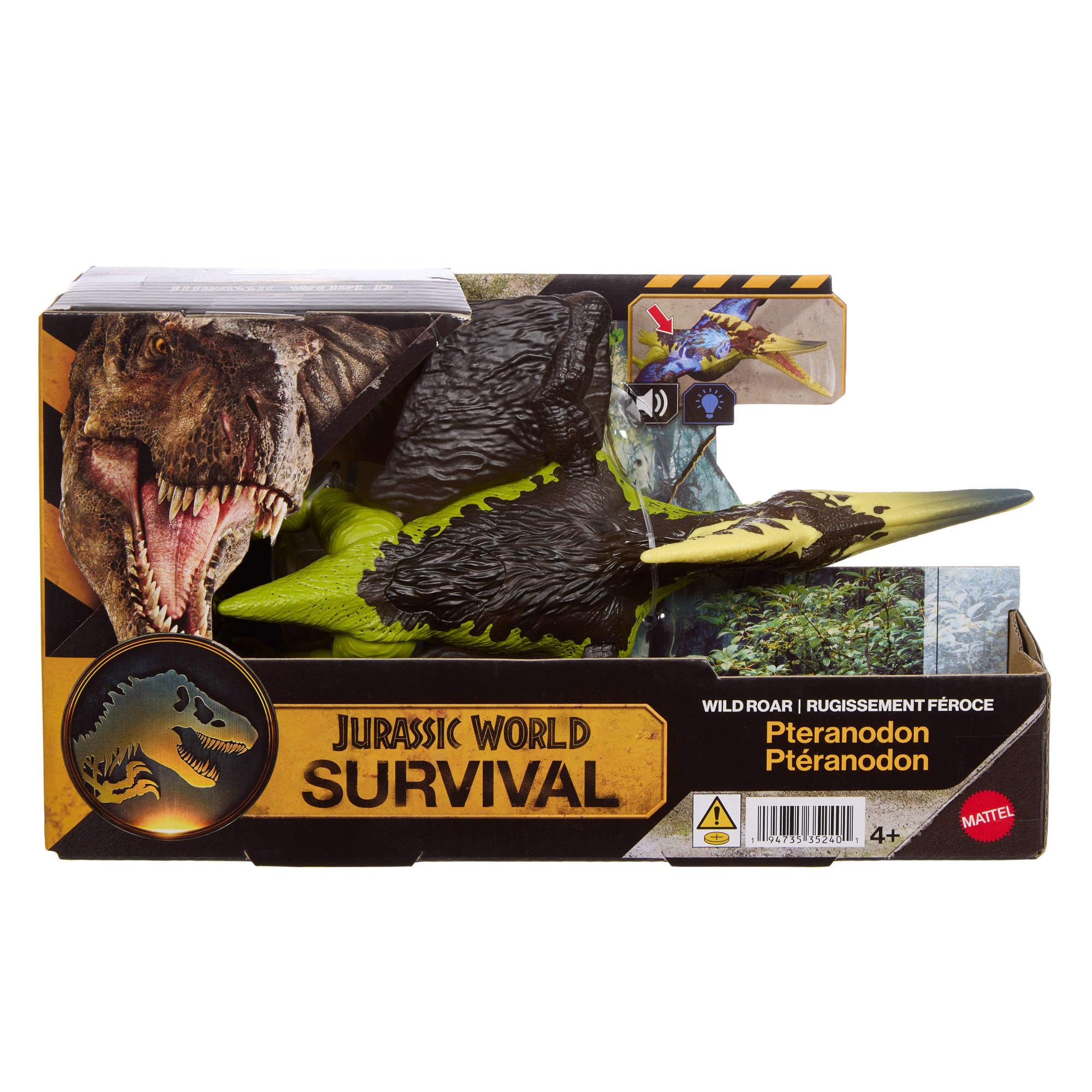 Mattel Jurassic World Pteranodon Ryczący dinozaur Figurka dinozaura, wielokierunkowy atak paszczą i dźwięk, zabawka interaktywna do ustawiania w różnych pozach, dinozaur zabawka dla dzieci 4+, JKL78