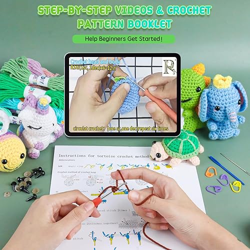 Miniatura 2 de QYGYMXC Kit de ganchillo de 6 piezas para principiantes, kit de tejido con tutoriales en video paso a paso, kit de ganchillo para adultos, kit de