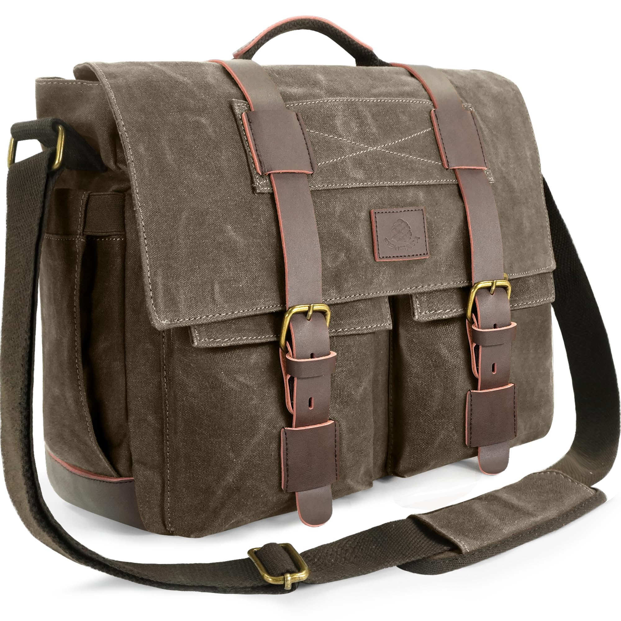 densata Messenger Bag for Men,13-14-15.6 Inch Laptop Bag, Vintage Water-resistant Waxed Canvas Satchel Bag, Leather Briefcase for School Work Travel (