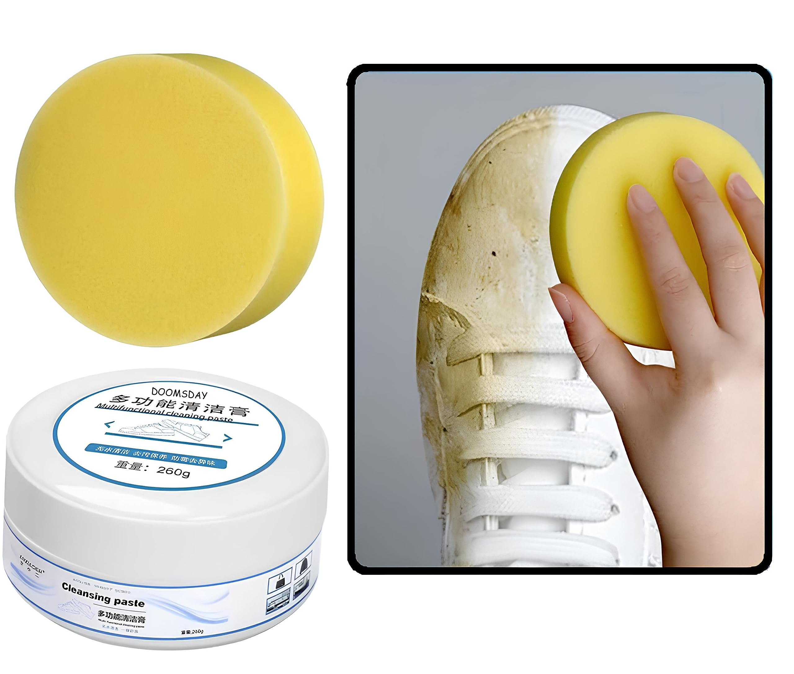 DOOMSDAY White Shoe Cleaning Cream, Practical Shoe Cleaning Kit - Shoe Cream with Sponge, Stain Remover Cleansing Cream for Shoe, Sneaker Cleaner, No-Wash, for Leather Shoes, Sports Shoes (260g) (B0CDRYY8Z4) Amazon Price History, Amazon Price Tracker