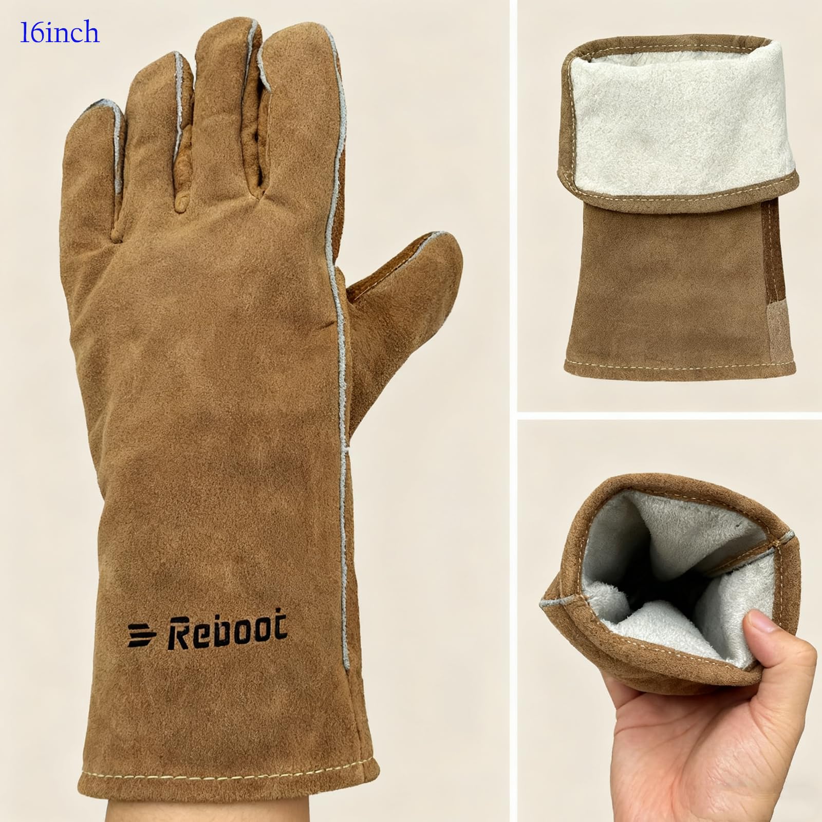 Guantes de Soldador Reboot - Resistentes al Calor, Ignífugos para Quemador de Madera de Vaca Partida - Guantes de Protección para Soldador, Parrilla y Barbacoa