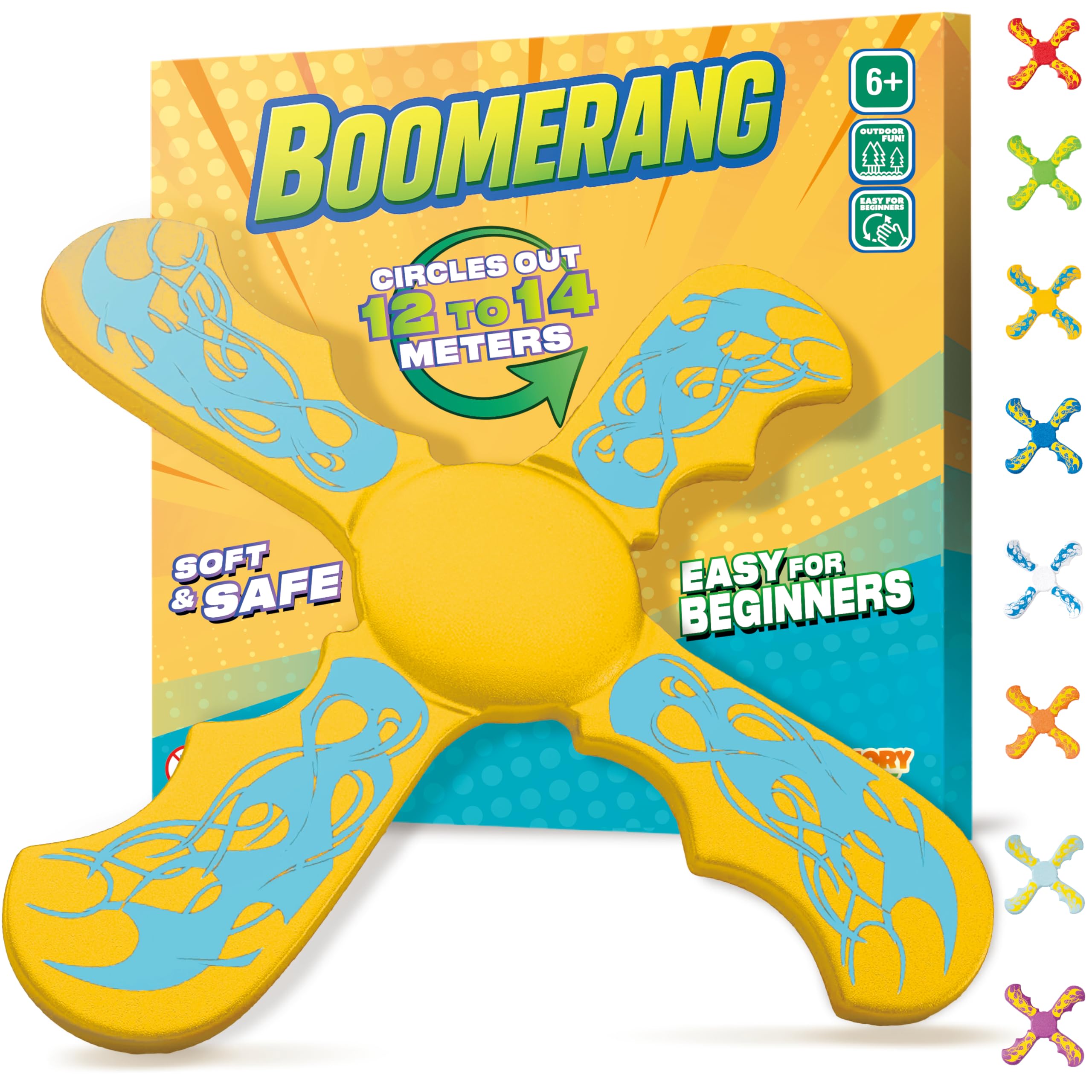 ANCORY Boomerang for Kids, 12m Range - Flying Boomerang Toy - Water Floating Easy-to-Throw Outdoor Toys, Yellow