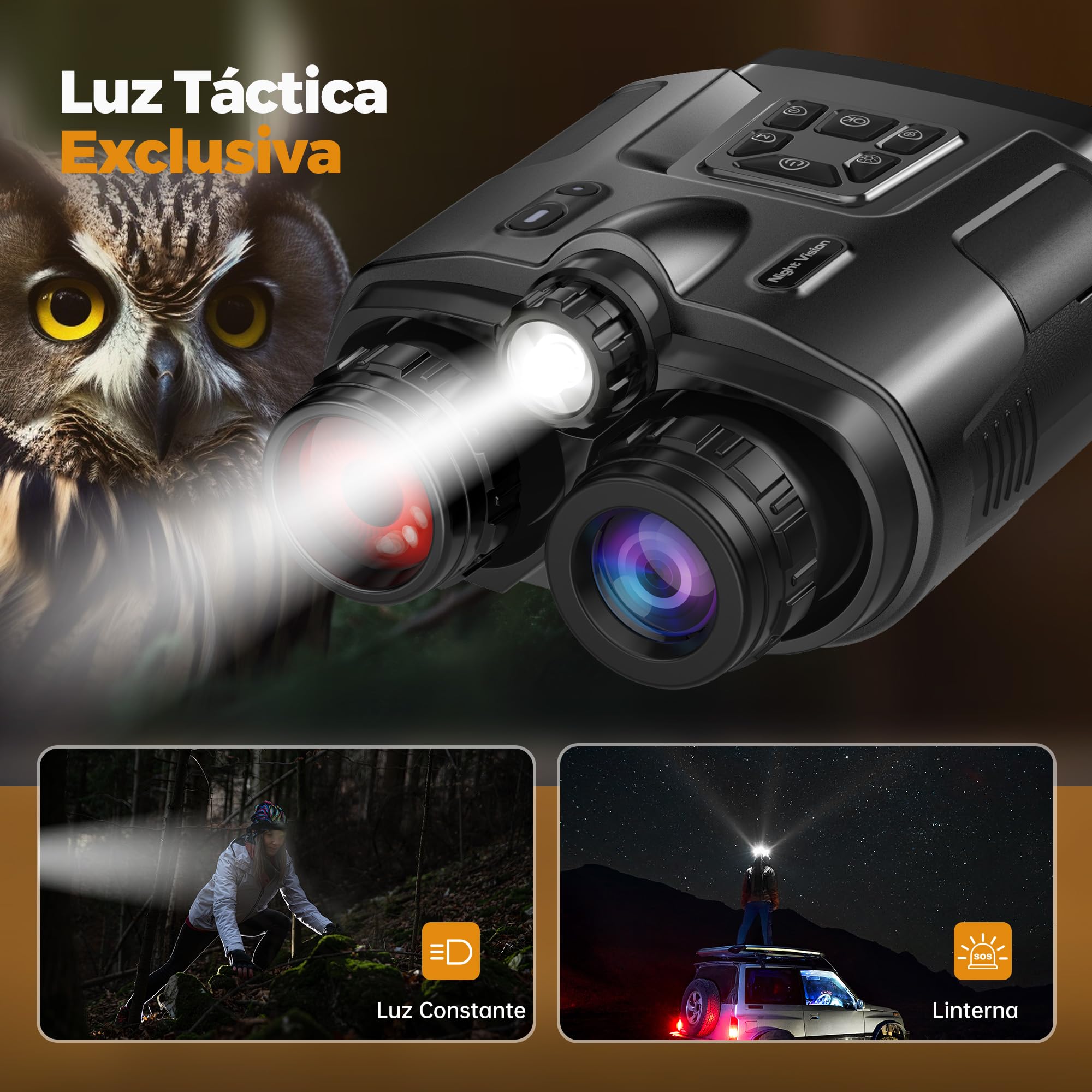 TKWSER Dispositivo de visión Nocturna, 4K, Zoom Digital 8X con Infrarrojos, visión Nocturna, 5000 mAh, Recargable, Distancia Visual de 600 m, Pantalla TFT UHD de 3 Pulgadas, IP65, Resistente al Agua,