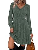 Womens V Neck Long Sleeve Fall Dresses Baby Doll Casual Sweater Dress Fashion Clothes