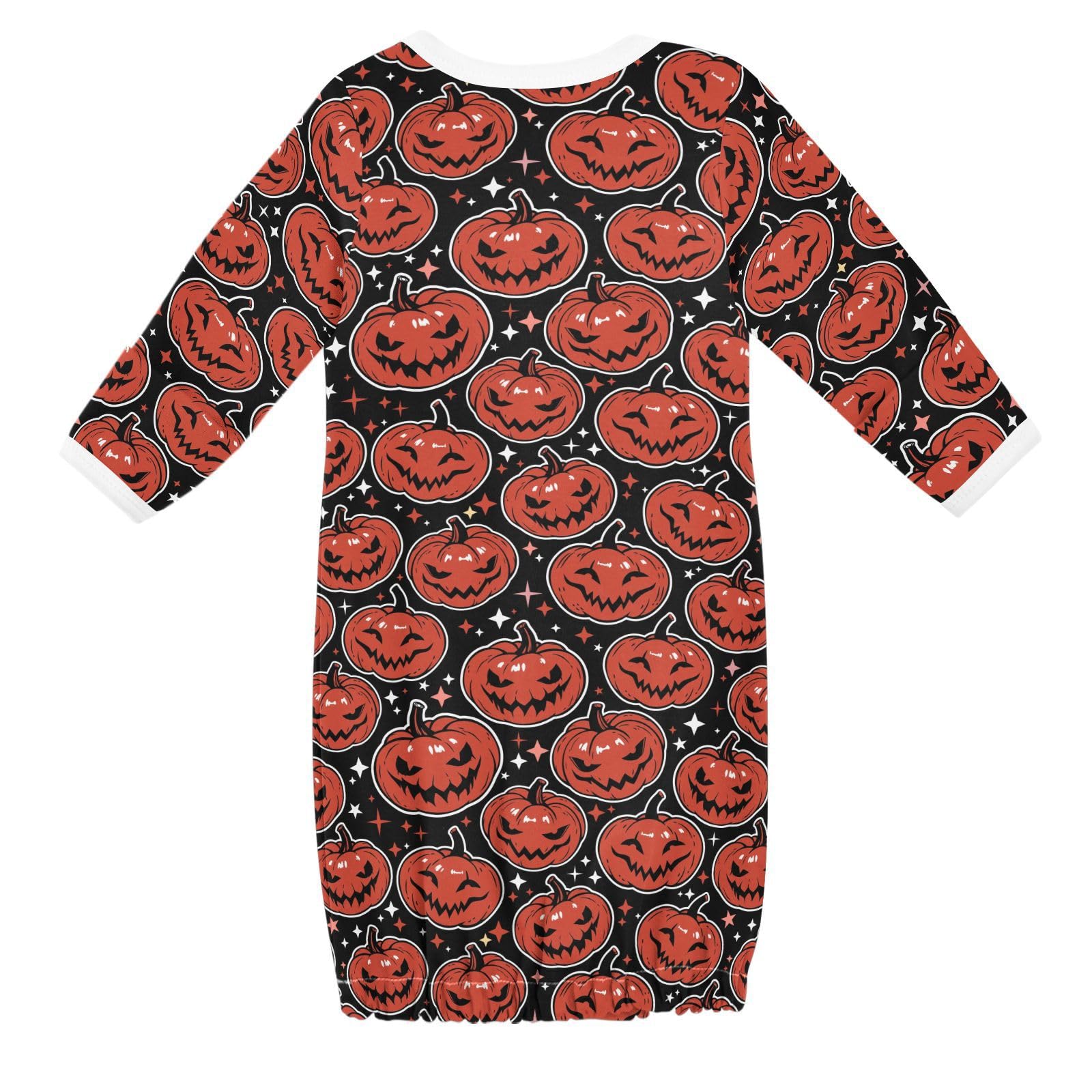 WIFIU Orange Halloween Shining Pumpkins Baby Girls Boys Sleeper Gown Cotton Nightgown Long Sleeve, Baby Nightdress Sleeping Clothes for Newborn 6-12 Months