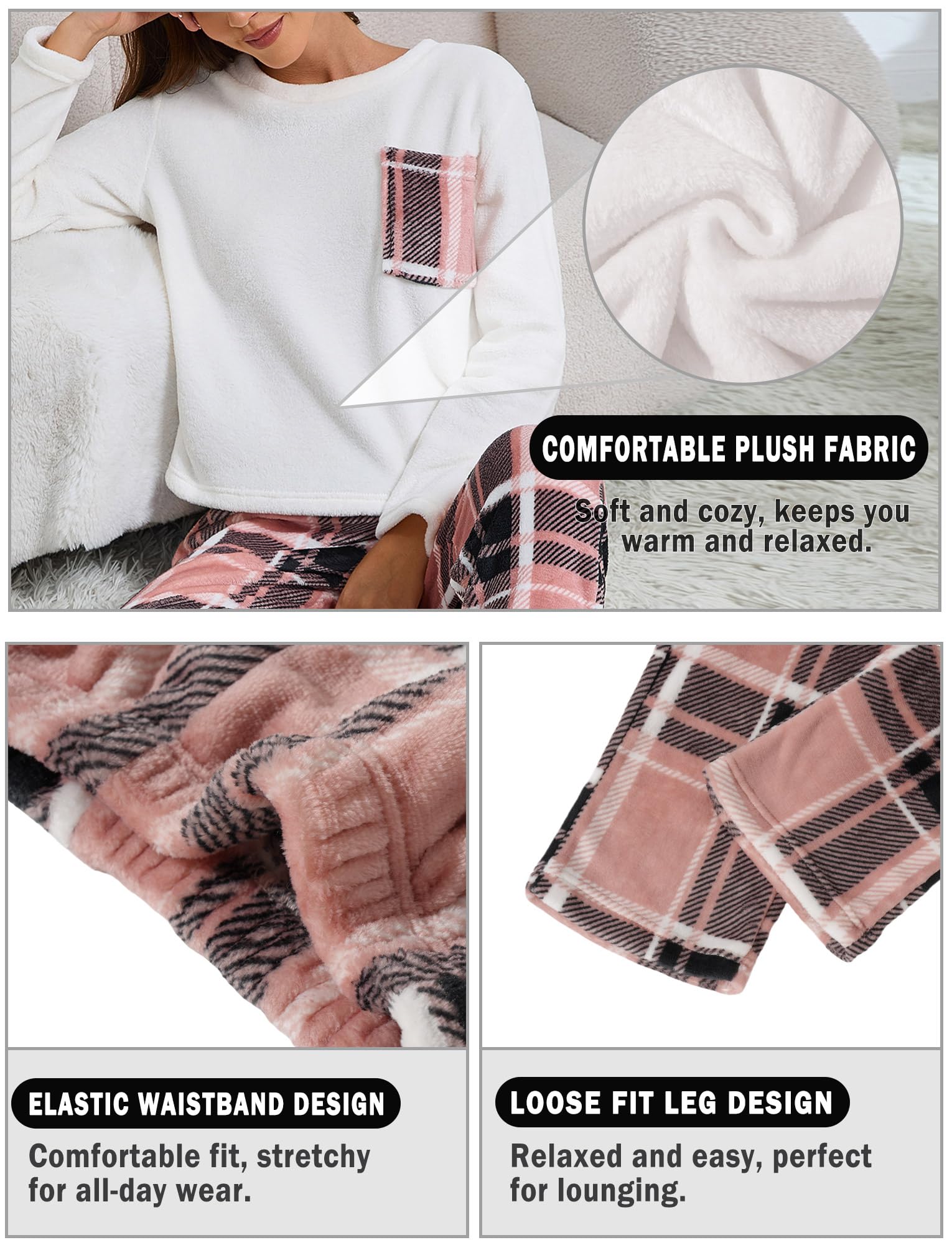 Ensembles de Pyjama Femme en Polaire Vêtement de Nuit Hiver Chaud Doux Pyjamas Filles Flanelle Loungewear Sleepwear S-XL