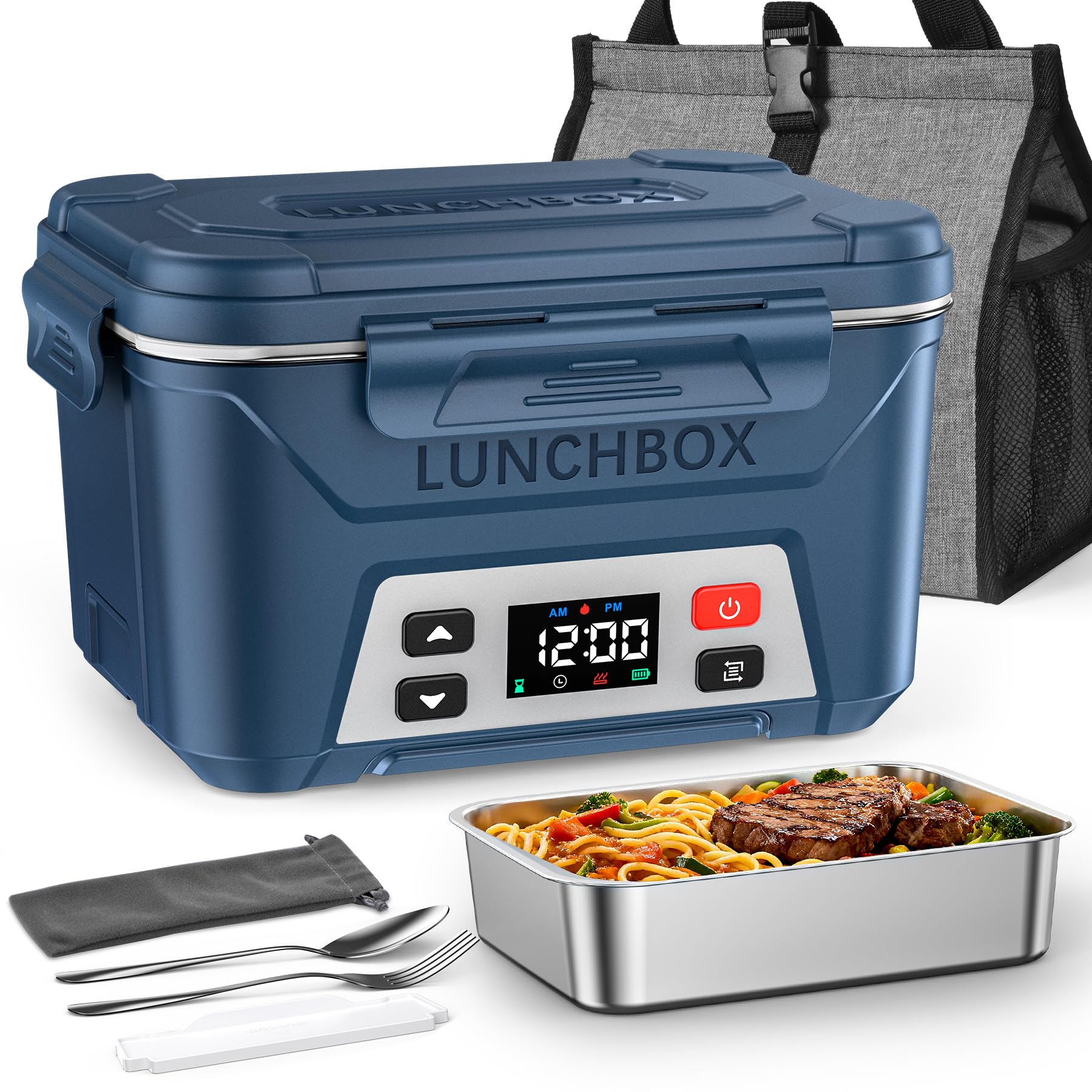EAST OAK Cordless Electric Lunch Box for Adults,5.5 Cups Rechargeable Self Heating Lunch Box-Automatic Heating,Food Warmer with Memory Function & Automatic Keep Warm,Perfect for Work and Trip(Blue)