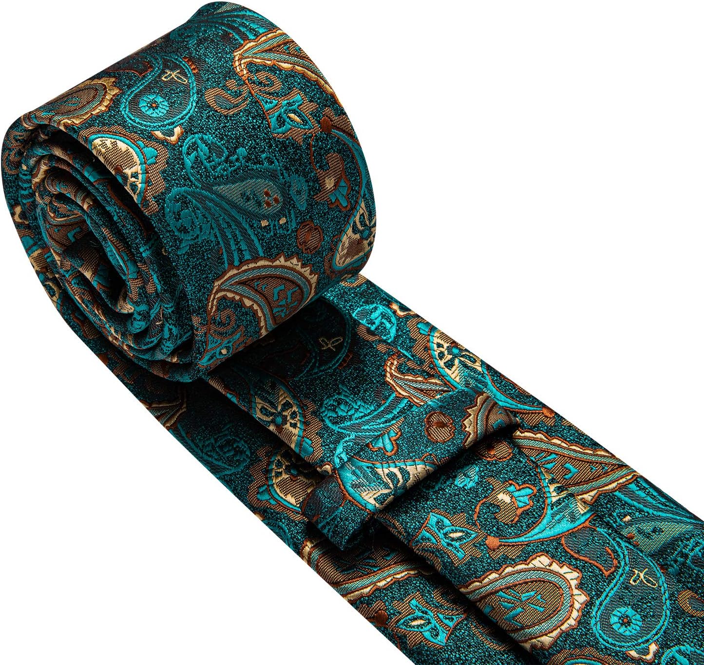 Barry.Wang Men Tie Set Paisley Silk Necktie Pocket Square Cufflinks Formal Wedding Business Party - Image 4