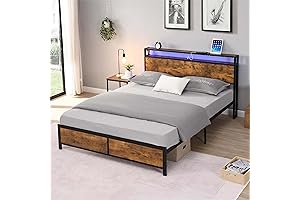 Queen Bed Frame with LED Lights and 2 USB Ports