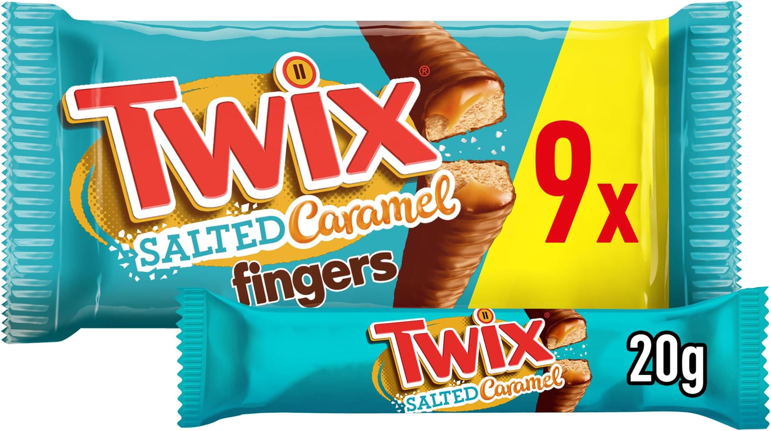 Twix Salted Caramel & Milk Chocolate Fingers Biscuit Snack Bars Multipack 9x20g