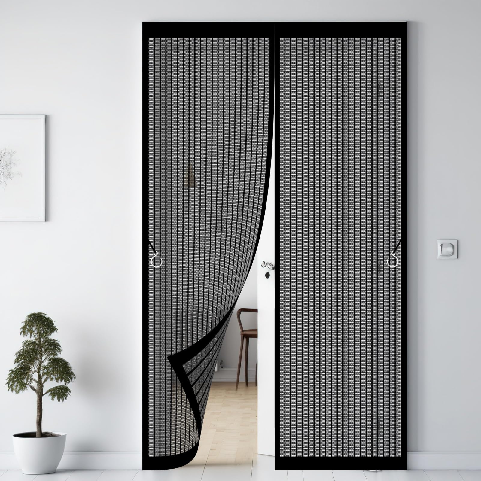 Moskitiera Magnetyczna Na Drzwi 125 x 204 cm Ochrona Przed Owadami Moskitiera Magnetyczna Na Drzwi Balkonowe Automatyczne Zamykanie Do Salonu I Przyczepy Kempingowej, Czarny