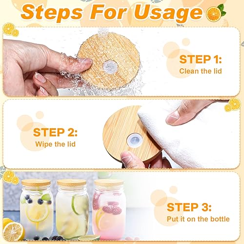 Miniatura 6 de Sieral Tapas de bambú para frascos con agujero para pajilla, compatibles con tapas para tarros Mason y popote de acero inoxidable reutilizable,