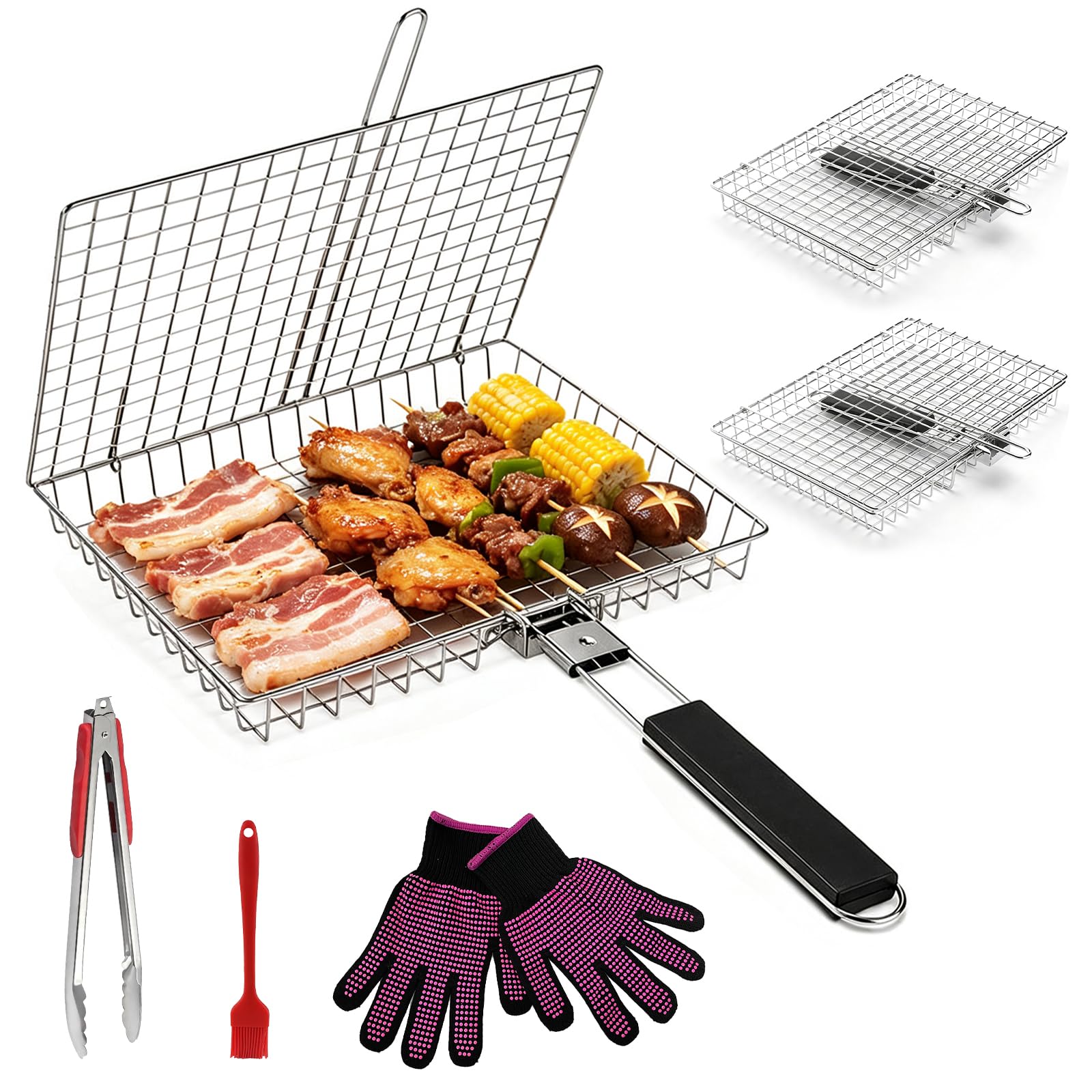 3 Pack Grill Basket, Stainless Steel Grilling baskets with Removable Handle