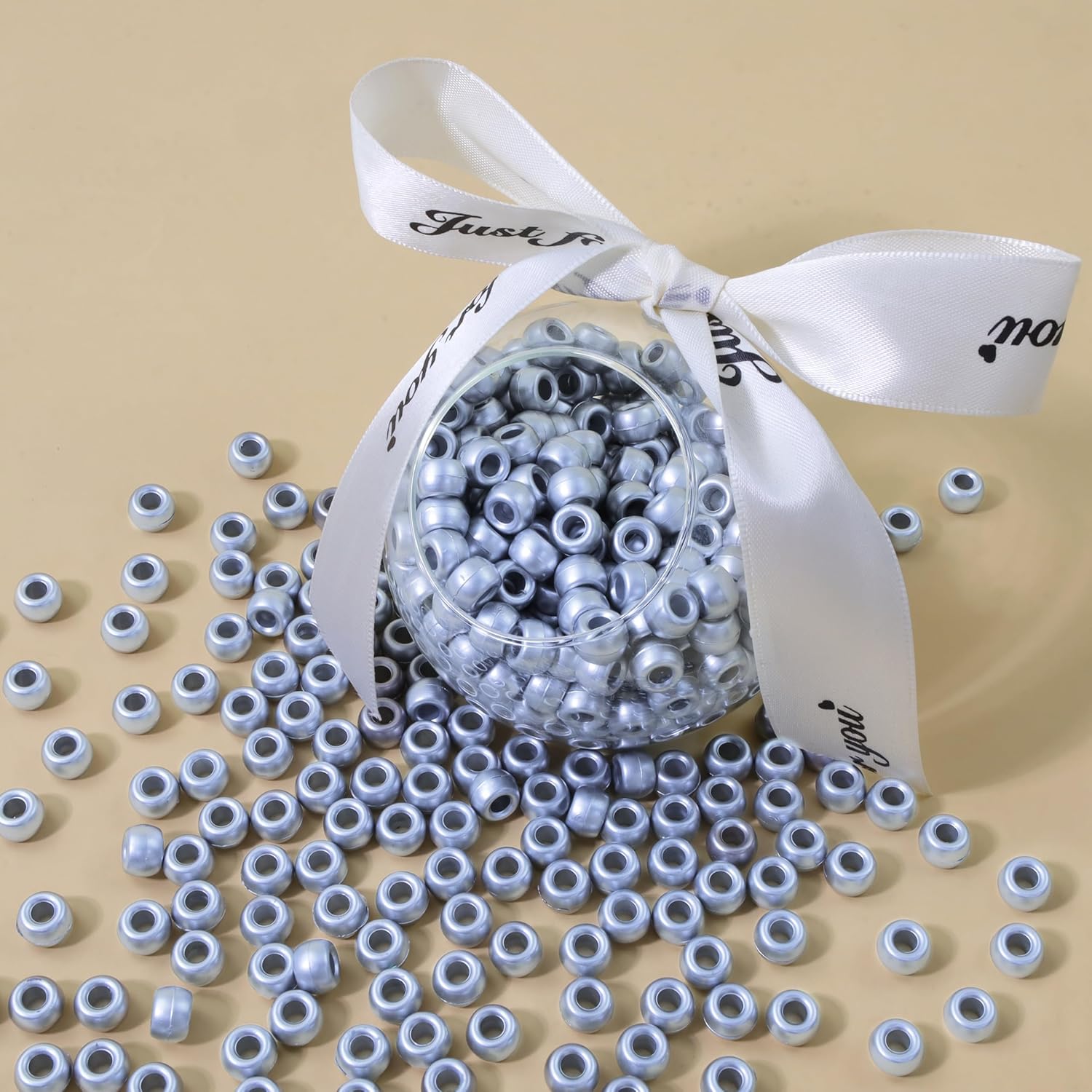 1000Pc Boxed Silver Pony Beads, 9MM Metallic Plastic Craft Beads with Large Hole, Silver Hair Bead for Braids, Bracelet Bead for Jewelry Making - Image 5