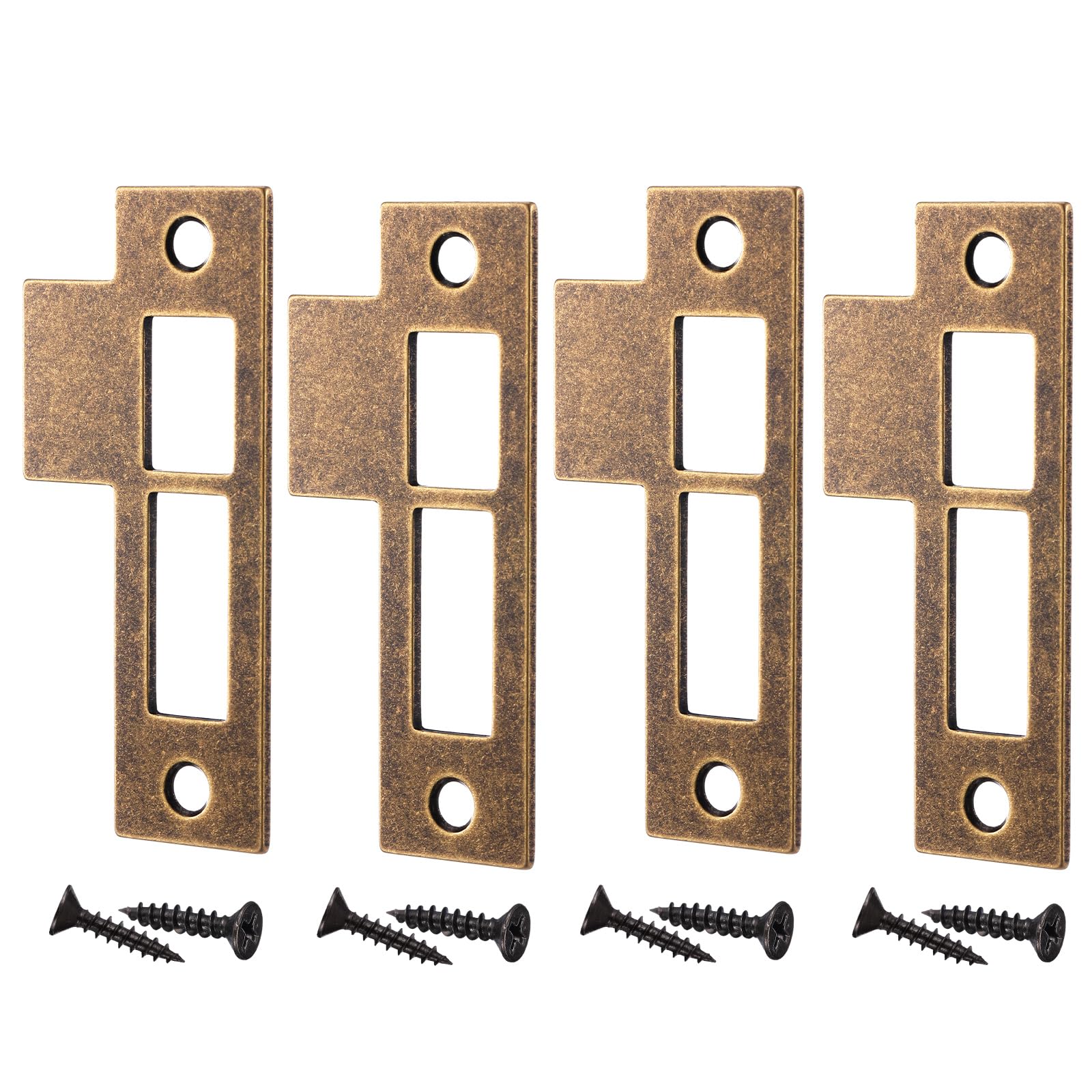 Otoolling 4pcs Antique Brass Door Strike Plate Latch with Screws Solid Brass Replacement Latch Striker Keeper for Mortise, Vintage, Striker, Keeper (3.5inch)