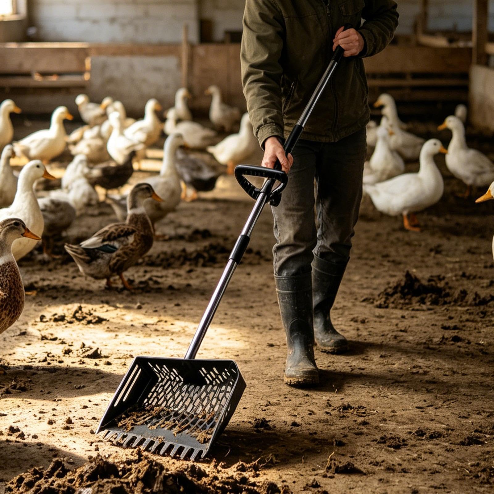 Pelle à déjections canines – Pelle de nettoyage en métal à long manche – Pelle à déjections canines – Pelle de tamisage – pour les déchets d'animaux de compagnie, le bétail, la litière, le