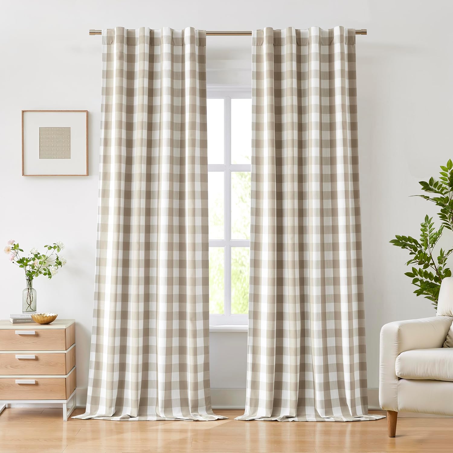 Beige White Buffalo Plaid Blackout Curtains 84 Inches Long for Bedroom Living Room,Thermal Insulated Noise Reducing Drapes,Vintage Farmhouse Window Treatment,Rod Pocket Back Tabs,40"Wx84"Lx2 40"W x 84"L (Pack of 2) Beige/White
