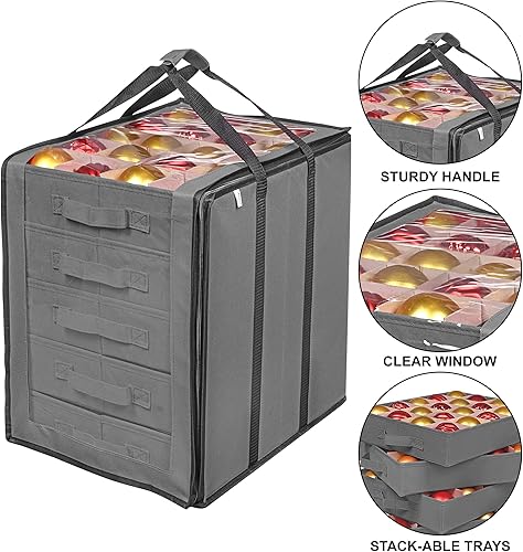 Miniatura 9 de ProPik Cajas de almacenamiento de adornos de Navidad con divisores 5 bandejas separadas soporte para adornos mantiene 100 adornos navideños bolsa de