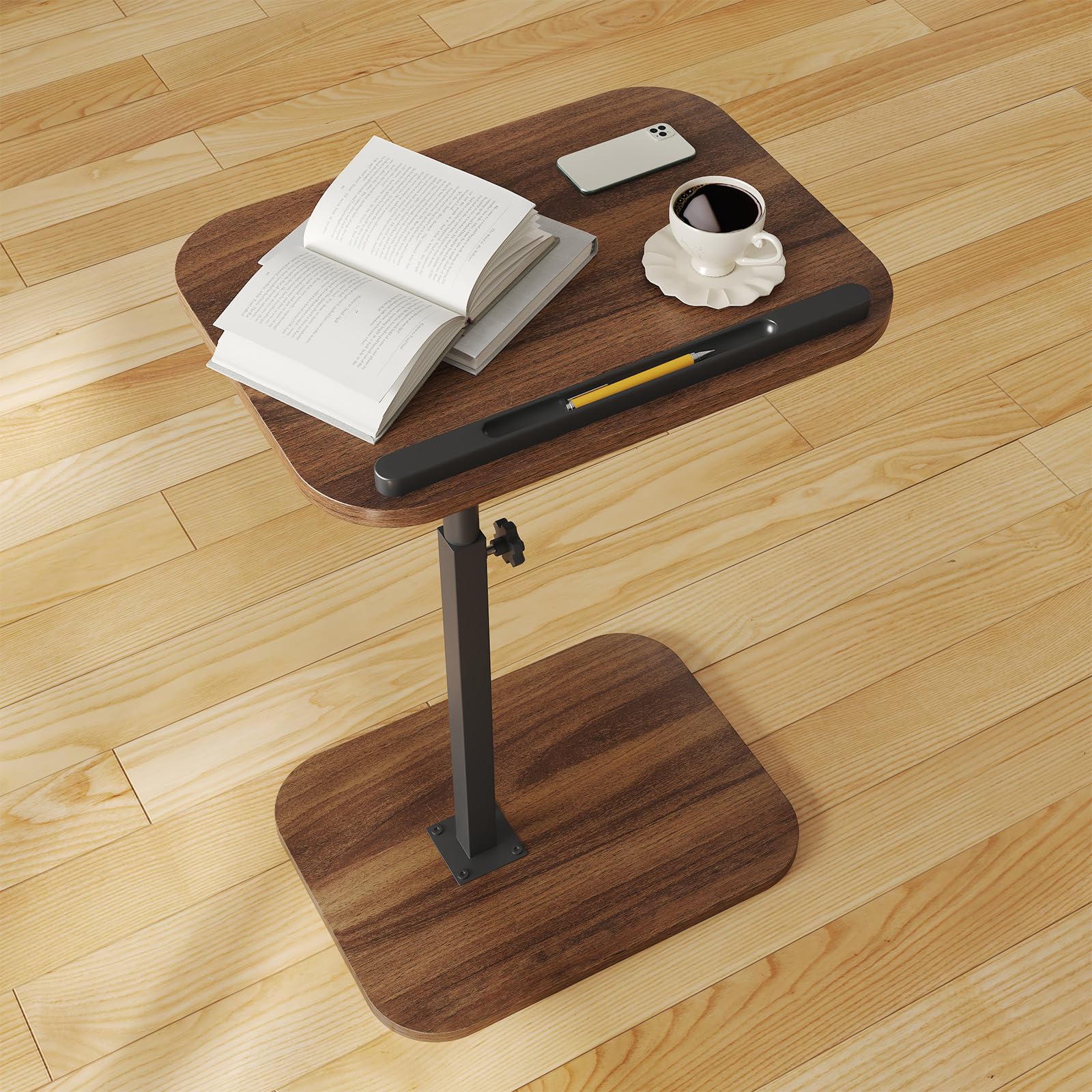 sofa couch arm table tv tray small bed stand c shaped side end tables for living room bedroom bedside walnut