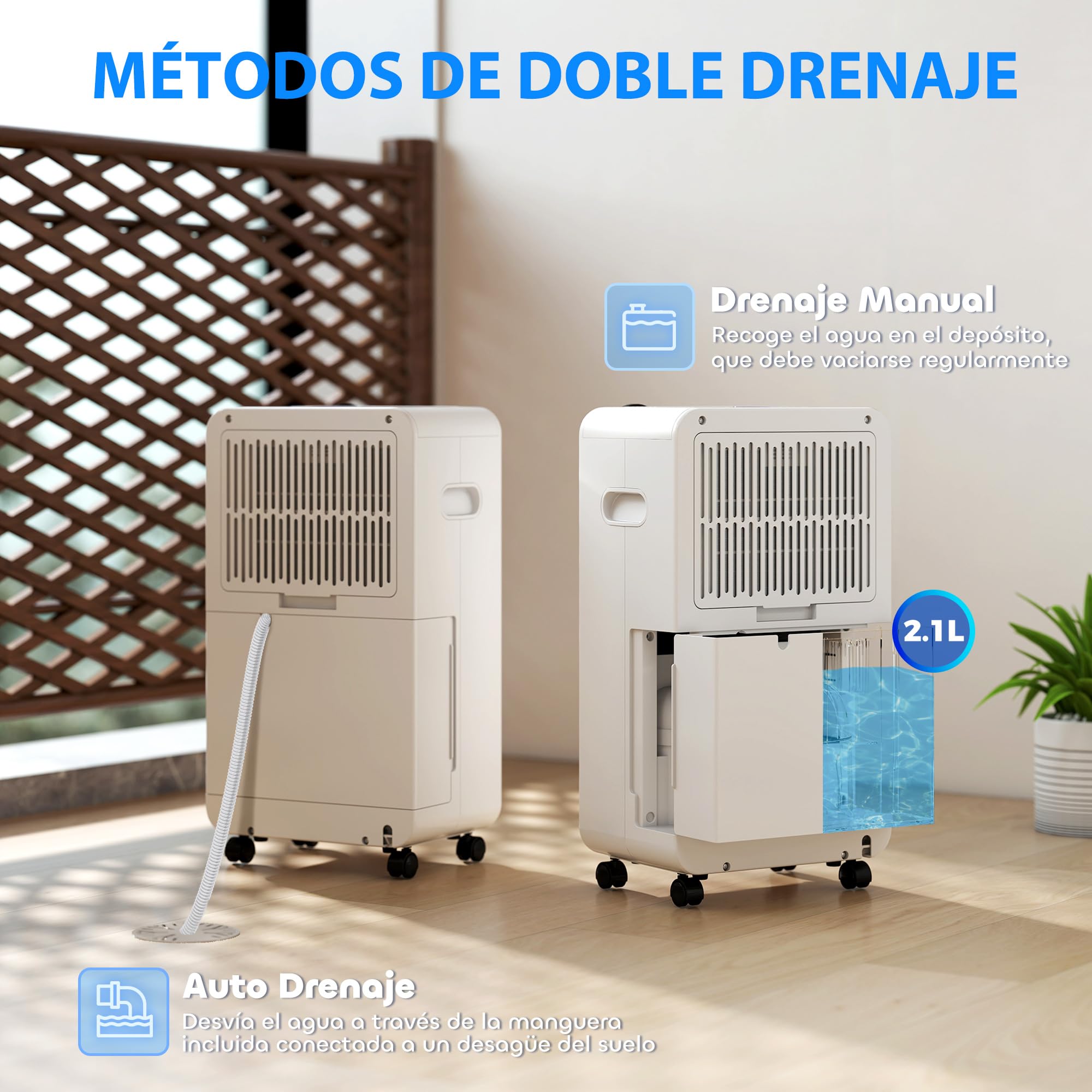 HOMCOM Deshumidificador 12L/día Depósito 2,1L Silencioso Eléctrico 12-25㎡ | 4 Modos, Pantalla LED, Temporizador, Apagado Automático, Bloqueo Infantil, Drenaje Continuo