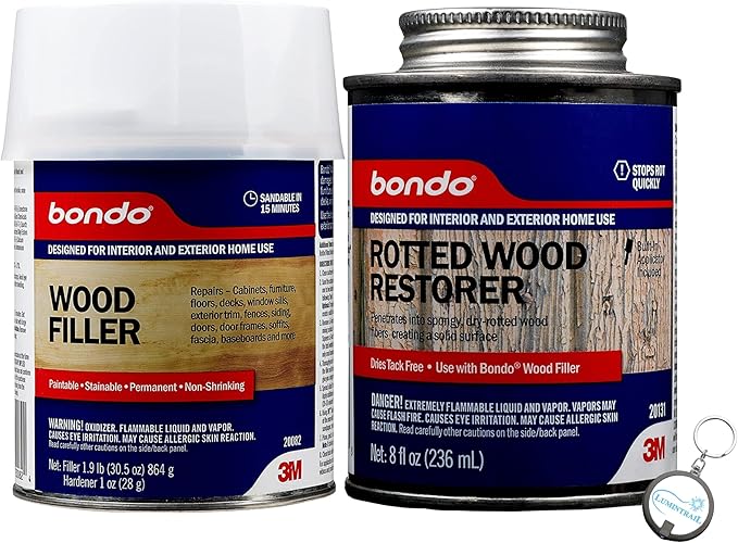 Wood Filler with Hardener and Rotted Wood Restorer with Lumintrail
