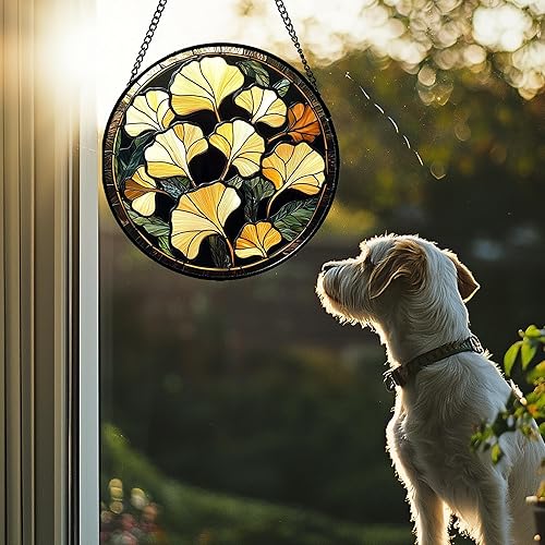 Miniatura 3 de Colgante de ventana de vidrieras  Atrapasoles de hoja de ginkgo para puertas, jardín, patio, decoración retro de otoño, atrapasoles, Navidad, día de