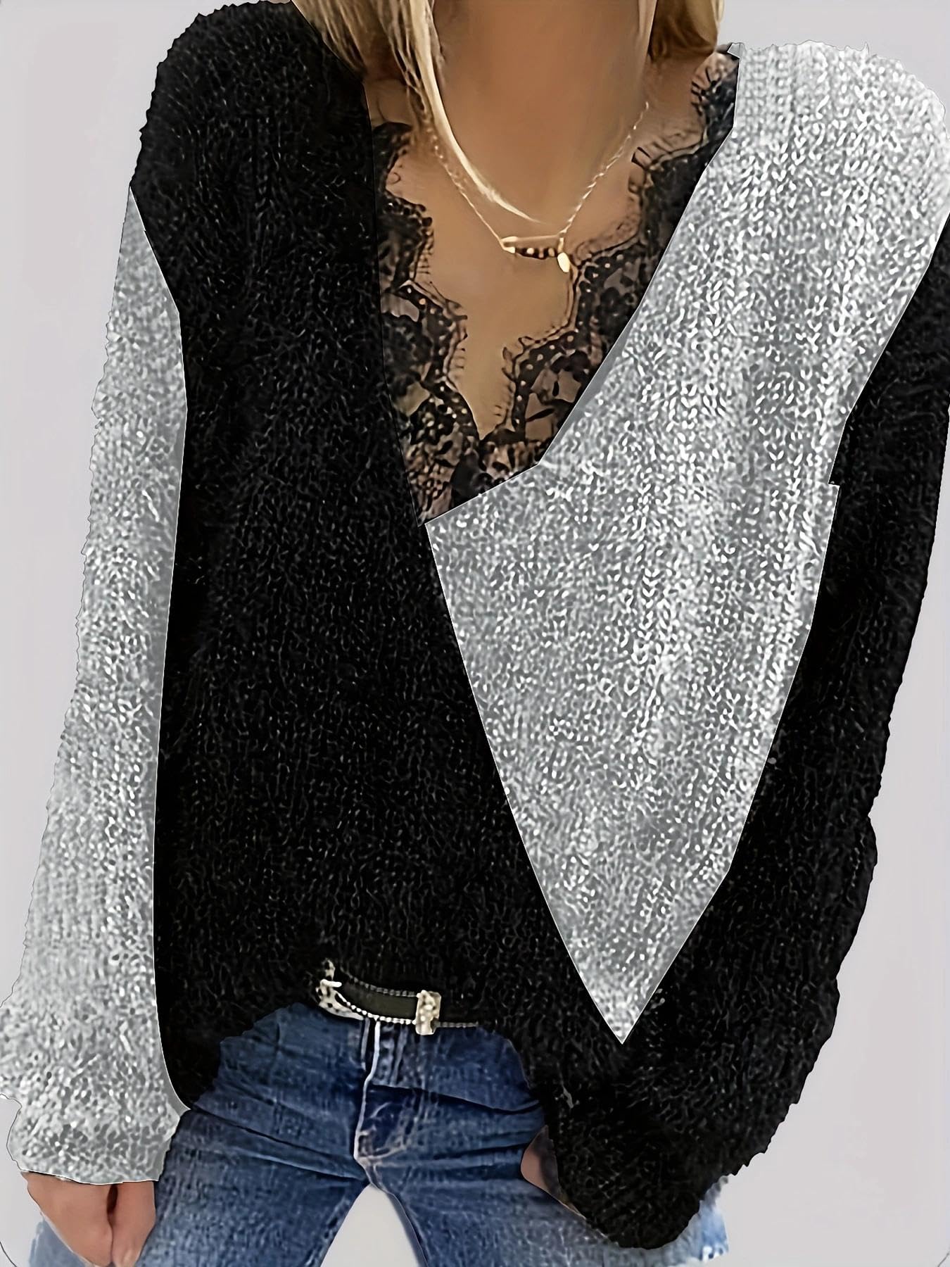 Women V-Neck Long Sleeve Sweater Fall Winter Top Asymmetric Knit Pullover Soft Comfortable Fashionable Relaxed Fit