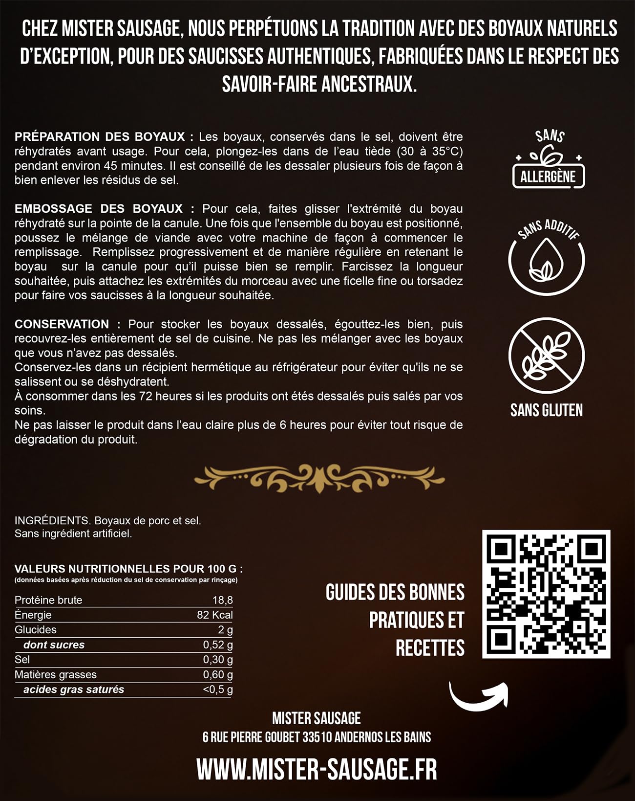 Boyaux naturels de Porc 20 mètres calibre 36/40 – Emballés sous-vide – Pour 12 kg de charcuterie - Résistant à la cuisson – Convient au fumage et au barbecue.