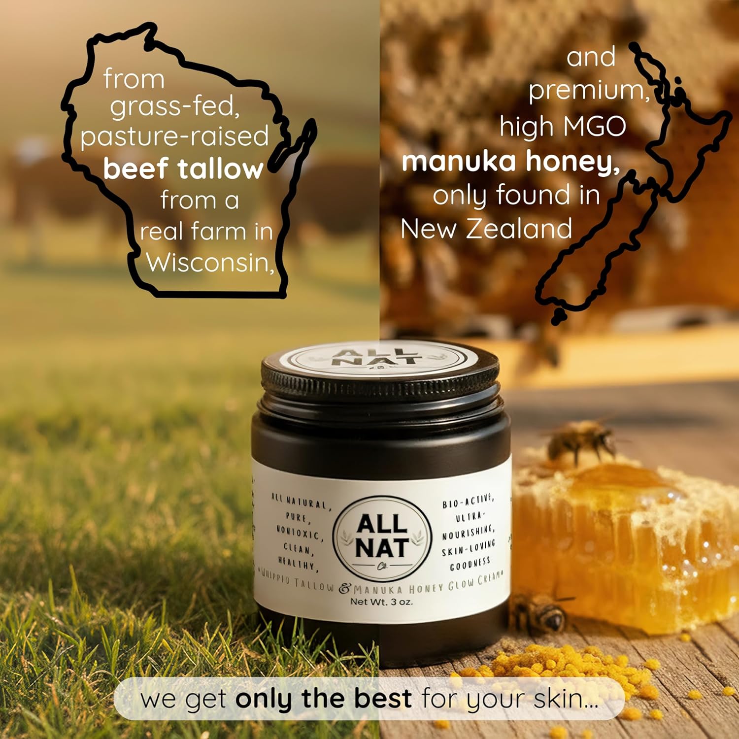 All Nat 7-Pack Whipped Grass-Fed Tallow Cream + Body Butter Sample Size Gift Set - .5 oz Travel Tins - SCENTED and Unscented - Hydrating, Clean Beauty Moisturizer for Sensitive Skin, Natural Skincare