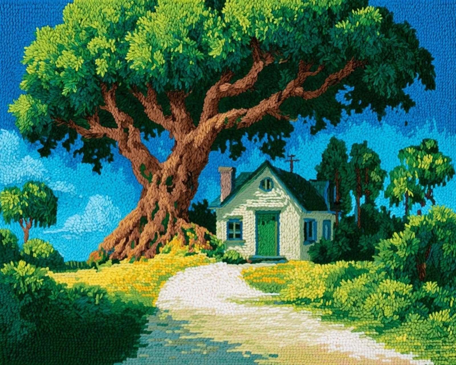 Wallphantom The Little House Under The Banyan Tree Diy Craft Latch Hook Rug Kits,