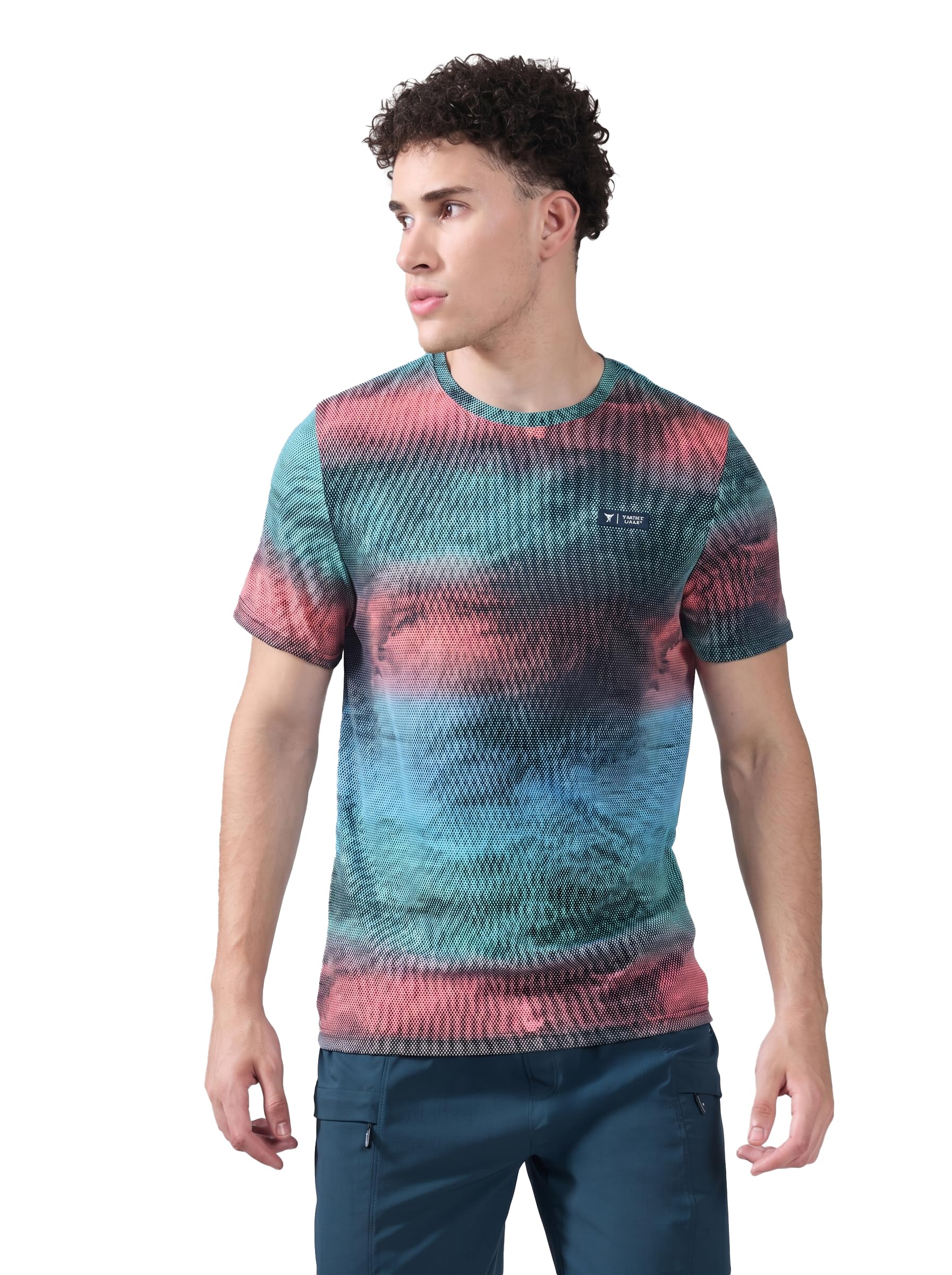 Men's TECHNOCOOL+ Abstract Print Slim Fit Sports T-Shirt Quick Dry Round Neck Performance Tee with UPF 50+, Anti-Odour, Anti-Microbial & 2-Way Stretch Gym, Running, Training & Casual Wear-image-6