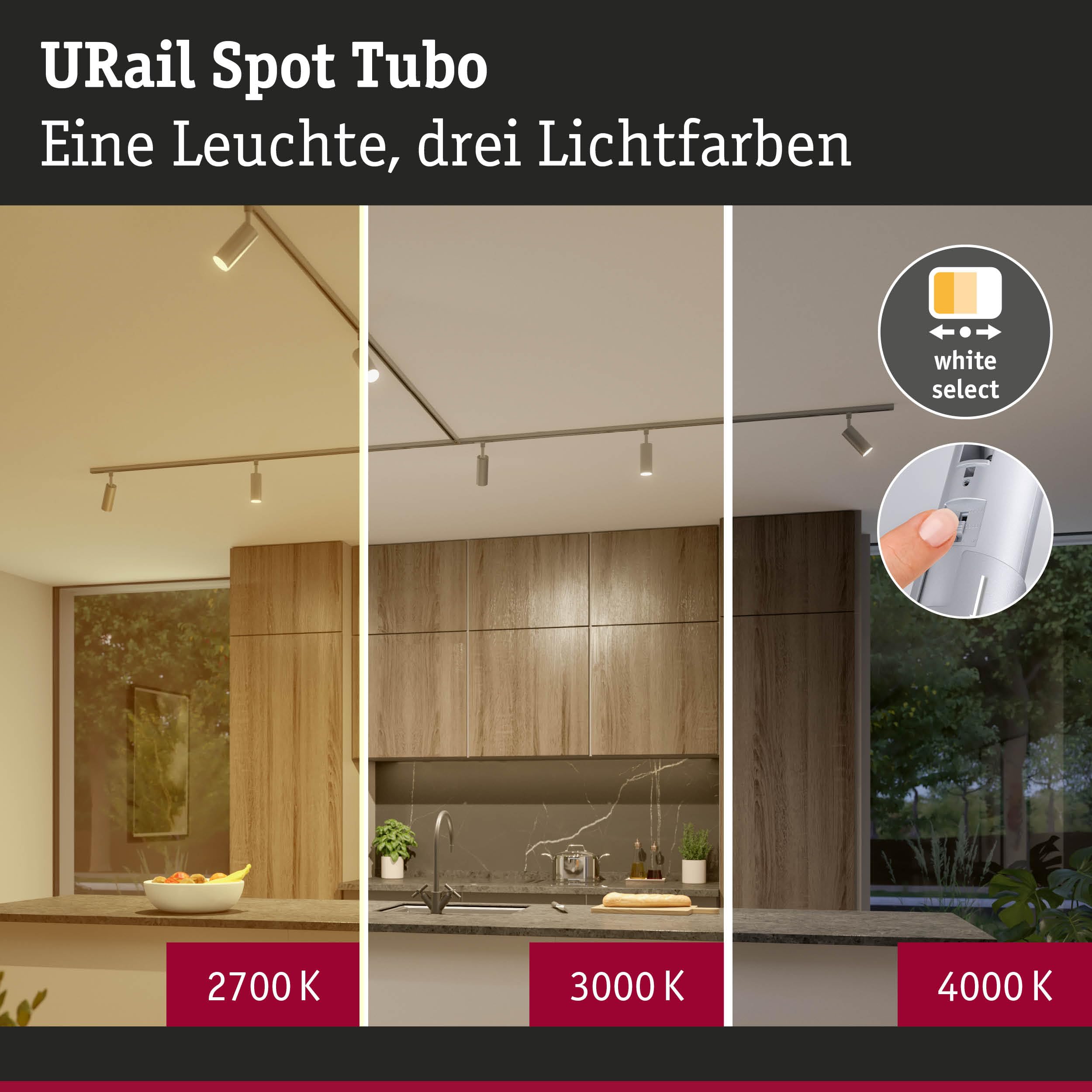 Paulmann URail Schienenspot Tubo Einzelspot 300lm 4W 2700-4000K 230V Chrom matt