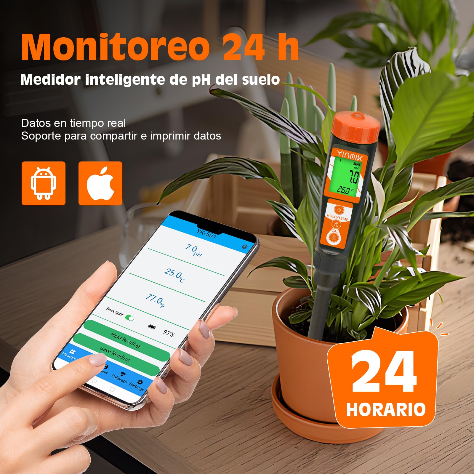 Medidor de pH Del Suelo, YINMIK Probador de Suelo Digital, Kit de Prueba de pH/temperatura para Analizar el Suelo y el Agua en Plantas Agrícolas y Exteriores, Jardines, Paisajismo y Césped