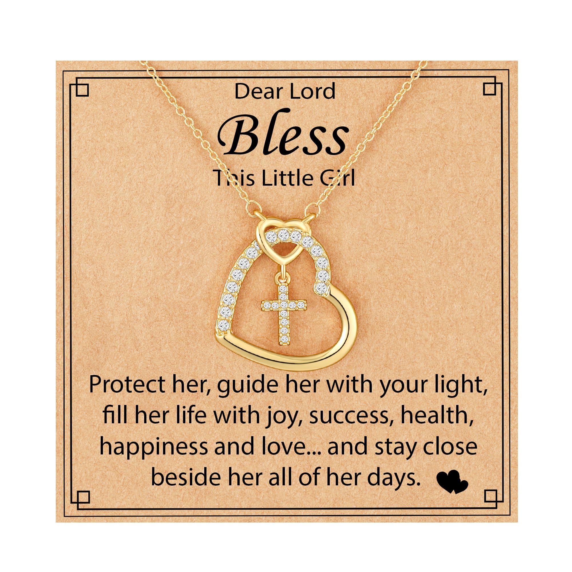 Lydow Cross Necklace for Girls Daughter Granddaughter, First Communion Confirmation Easter Christian Religious Catholic Gifts 16 + 3 Inches