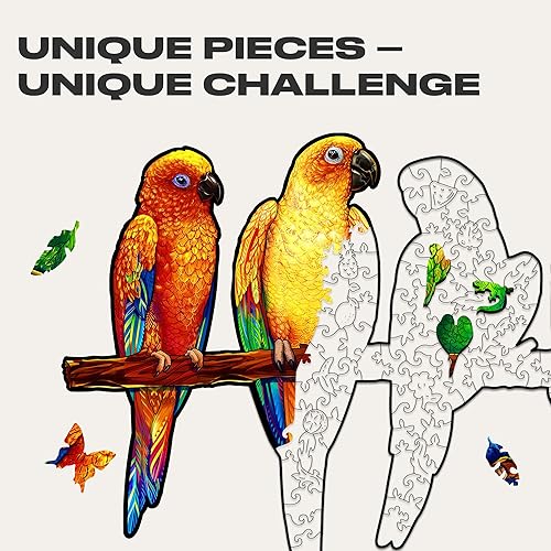 Miniatura 8 de UNIDRAGON Rompecabezas de madera originales, loros juguetones, 291 piezas, tamaño King de 19.3 x 10.6 pulgadas, hermoso paquete de regalo, forma